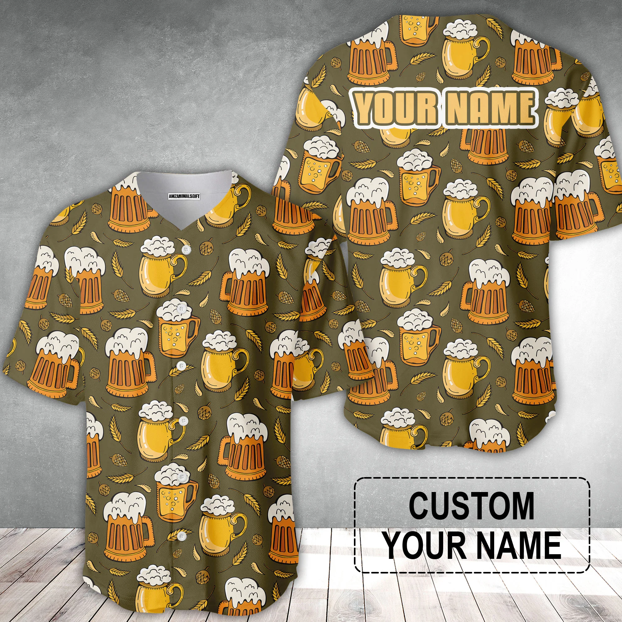 Custom Brown Pattern Beer Pattern Design Oktoberfest Beer Festival Performance Baseball Jersey - Image 2