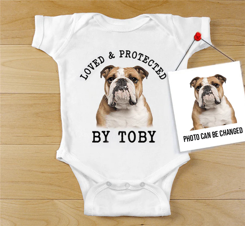 Custom Bulldog Baby Onesies, Loved & Protected By Custom Dog Baby Onesies, Personalized Onesies, Newborn Onesies - Perfect Gift For Baby, Baby Gift Onesie
