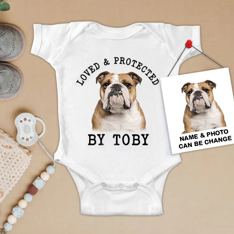 Custom Bulldog Baby Onesies, Loved & Protected By Custom Dog Baby Onesies, Personalized Onesies, Newborn Onesies - Perfect Gift For Baby, Baby Gift Onesie - Image 2