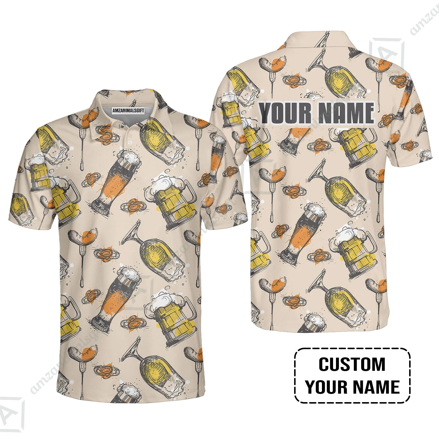 Custom Cream Black Beer Pattern Design Oktoberfest Beer Festival Performance Hawaiian Shirt - Image 3