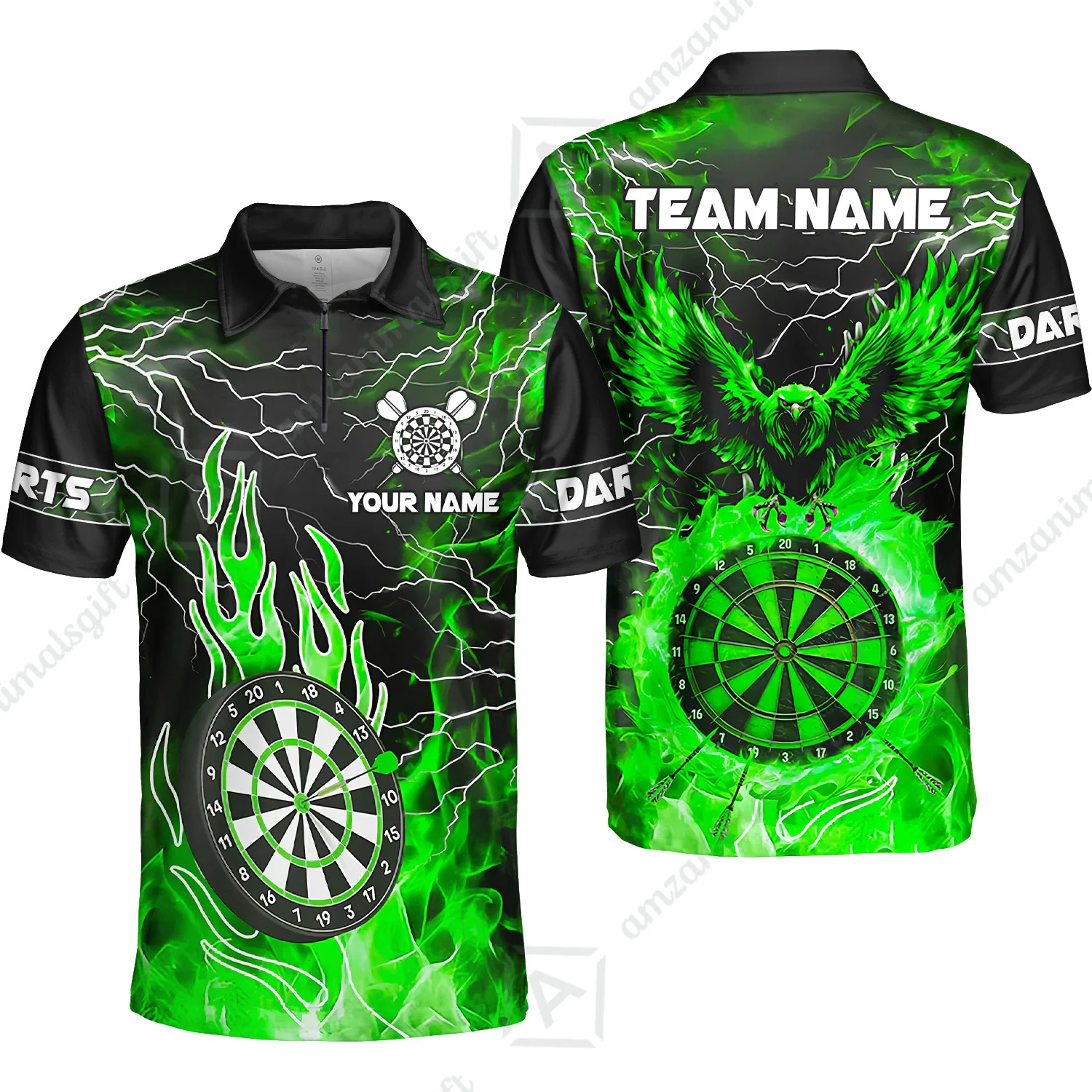 Custom Darts Team Jersey, Dartboard Fire Flame Custom Eagle Darts Jersey Polo Quarter-Zip Shirts, Custom Name And Team Name Darts Uniforms Jersey - Image 10