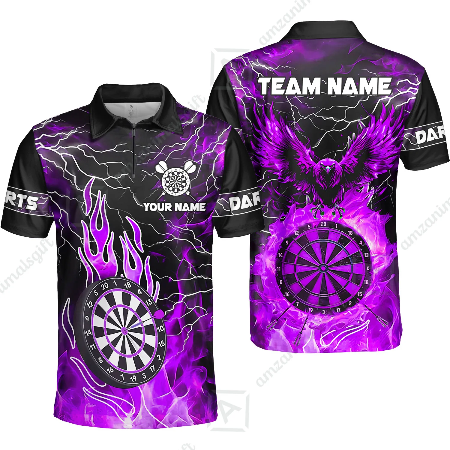 Custom Darts Team Jersey, Dartboard Fire Flame Custom Eagle Darts Jersey Polo Quarter-Zip Shirts, Custom Name And Team Name Darts Uniforms Jersey - Image 14