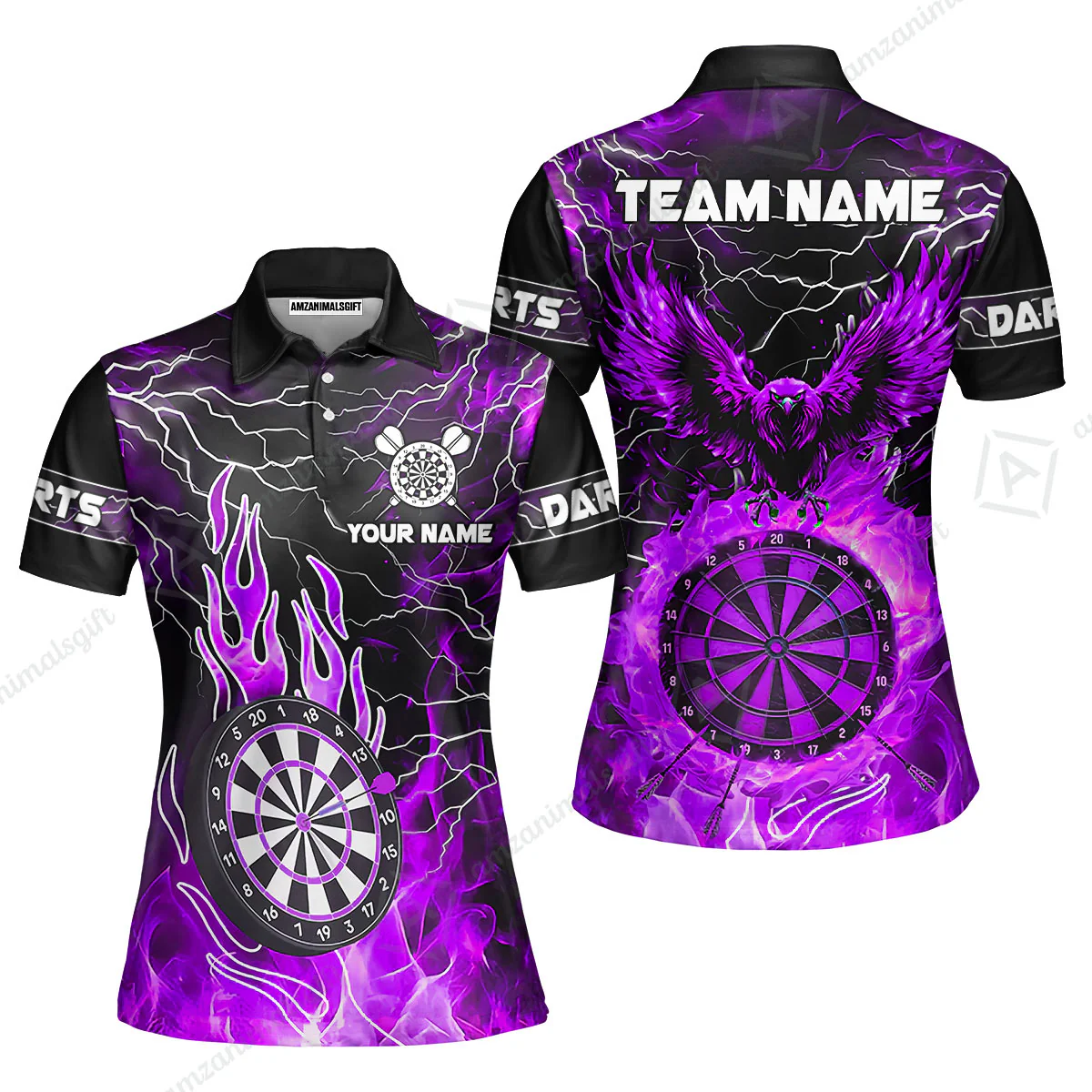 Custom Darts Team Jersey, Dartboard Fire Flame Custom Eagle Darts Jersey Polo Quarter-Zip Shirts, Custom Name And Team Name Darts Uniforms Jersey - Image 17