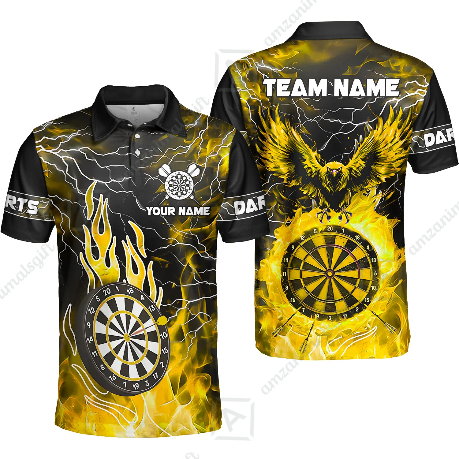 Custom Darts Team Jersey, Dartboard Fire Flame Custom Eagle Darts Jersey Polo Quarter-Zip Shirts, Custom Name And Team Name Darts Uniforms Jersey - Image 24