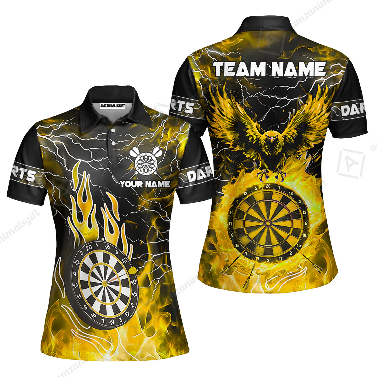 Custom Darts Team Jersey, Dartboard Fire Flame Custom Eagle Darts Jersey Polo Quarter-Zip Shirts, Custom Name And Team Name Darts Uniforms Jersey - Image 25