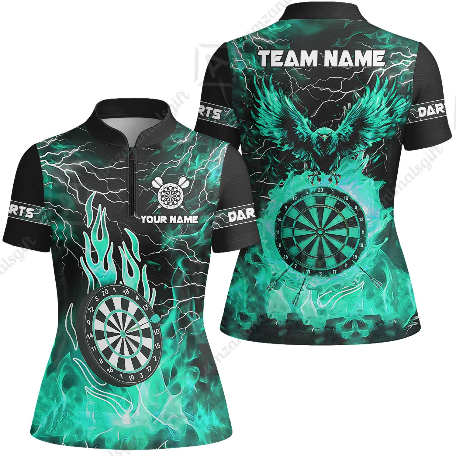 Custom Darts Team Jersey, Dartboard Fire Flame Custom Eagle Darts Jersey Polo Quarter-Zip Shirts, Custom Name And Team Name Darts Uniforms Jersey - Image 26