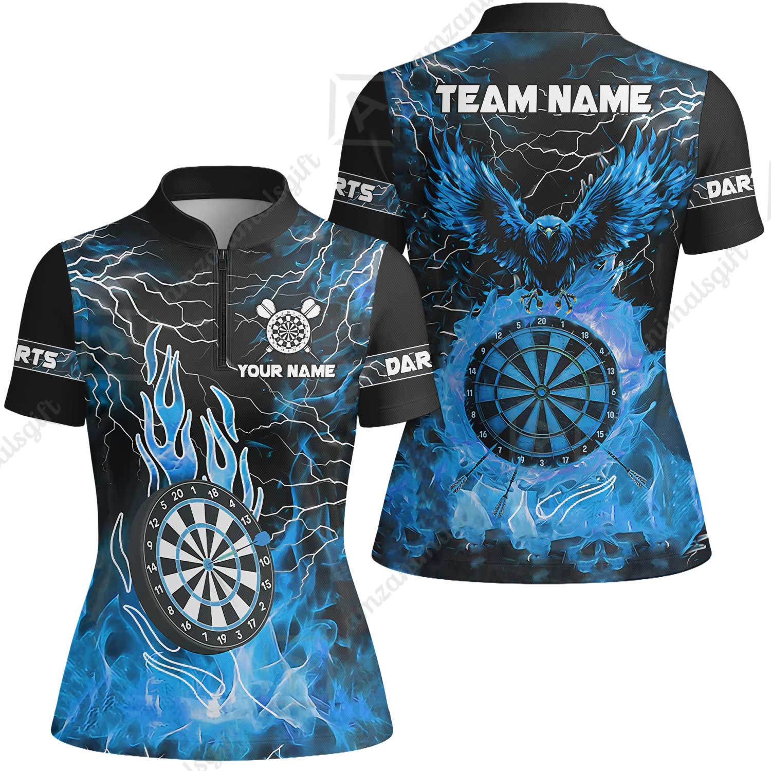 Custom Darts Team Jersey, Dartboard Fire Flame Custom Eagle Darts Jersey Polo Quarter-Zip Shirts, Custom Name And Team Name Darts Uniforms Jersey - Image 28