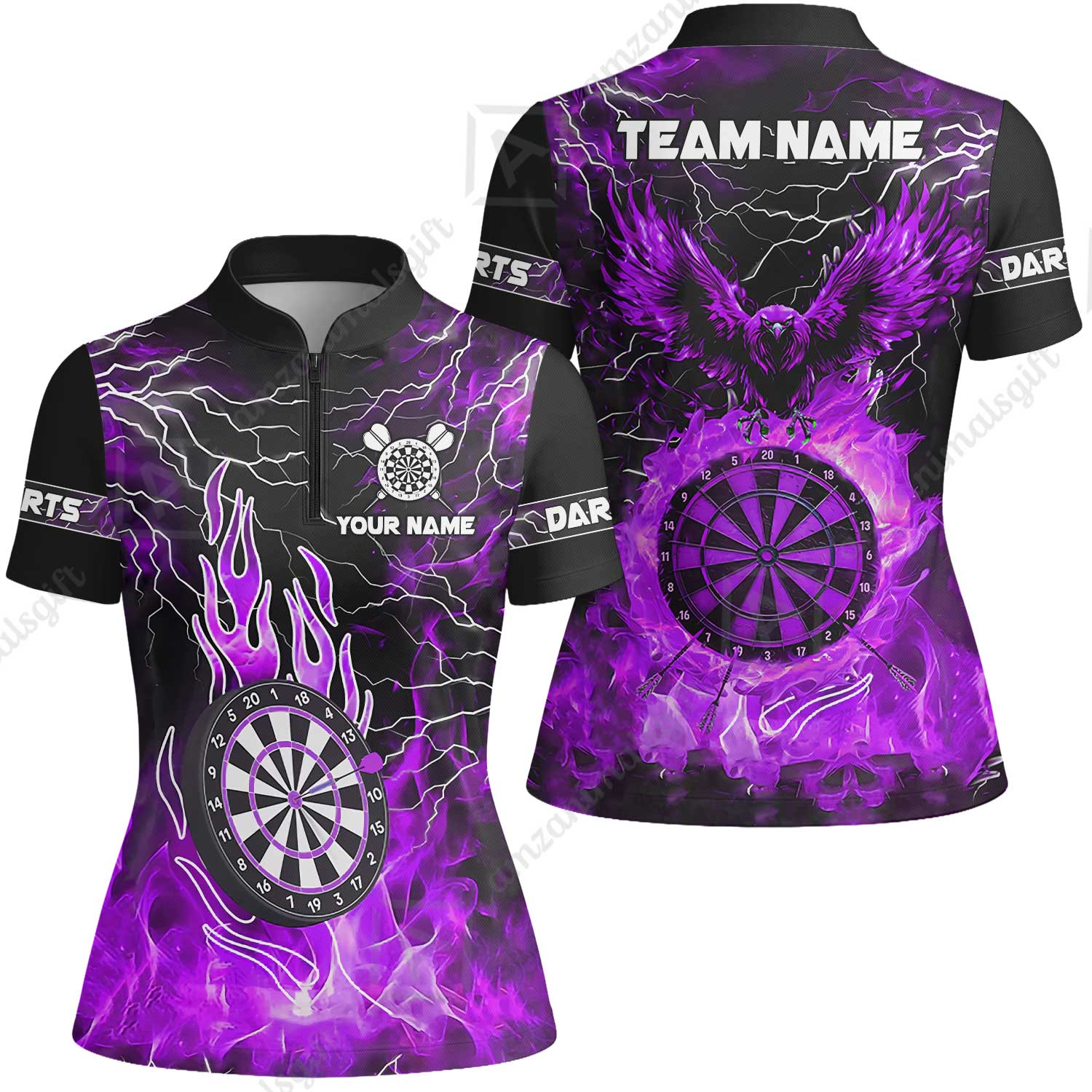 Custom Darts Team Jersey, Dartboard Fire Flame Custom Eagle Darts Jersey Polo Quarter-Zip Shirts, Custom Name And Team Name Darts Uniforms Jersey - Image 29