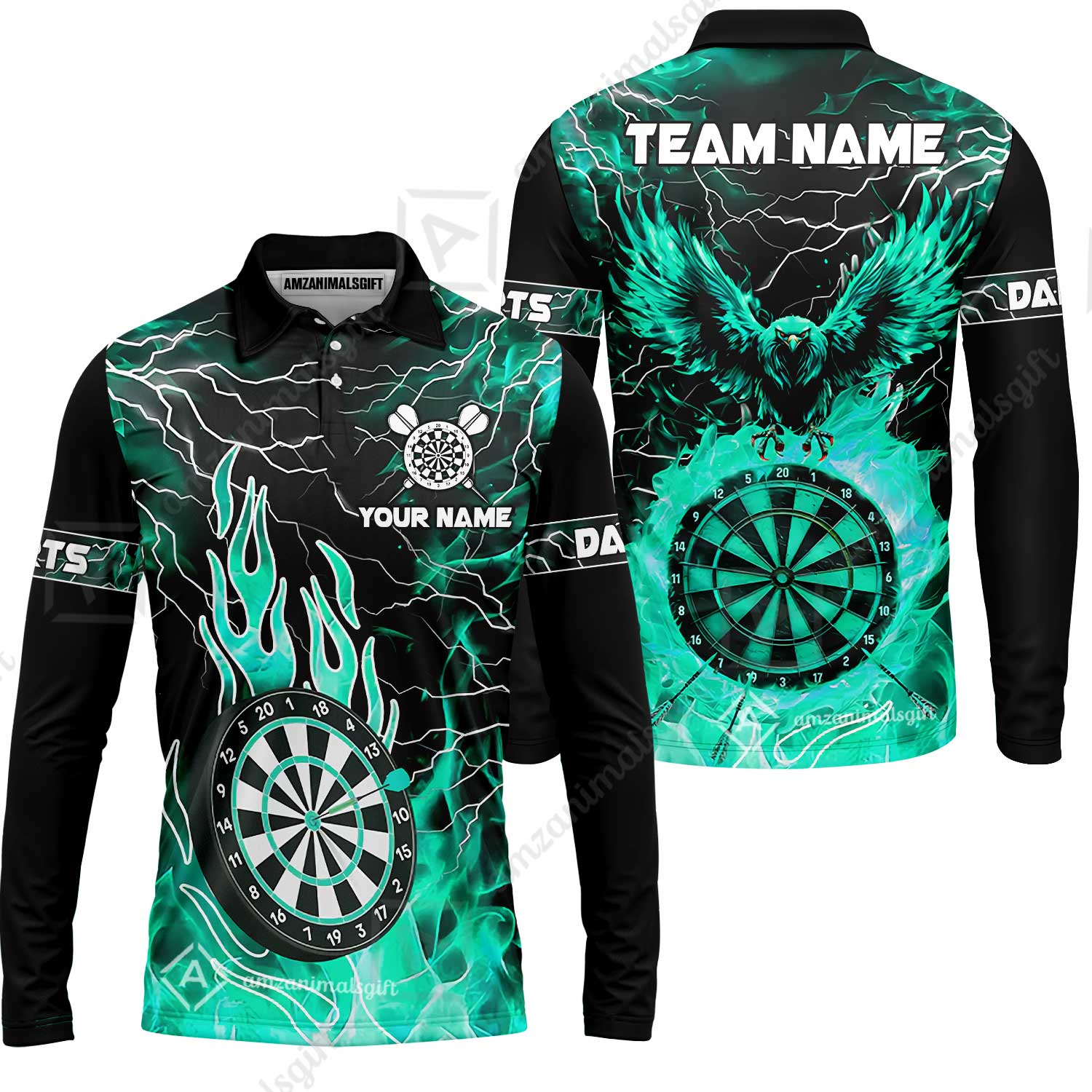 Custom Darts Team Jersey, Dartboard Fire Flame Custom Eagle Darts Jersey Polo Quarter-Zip Shirts, Custom Name And Team Name Darts Uniforms Jersey - Image 36