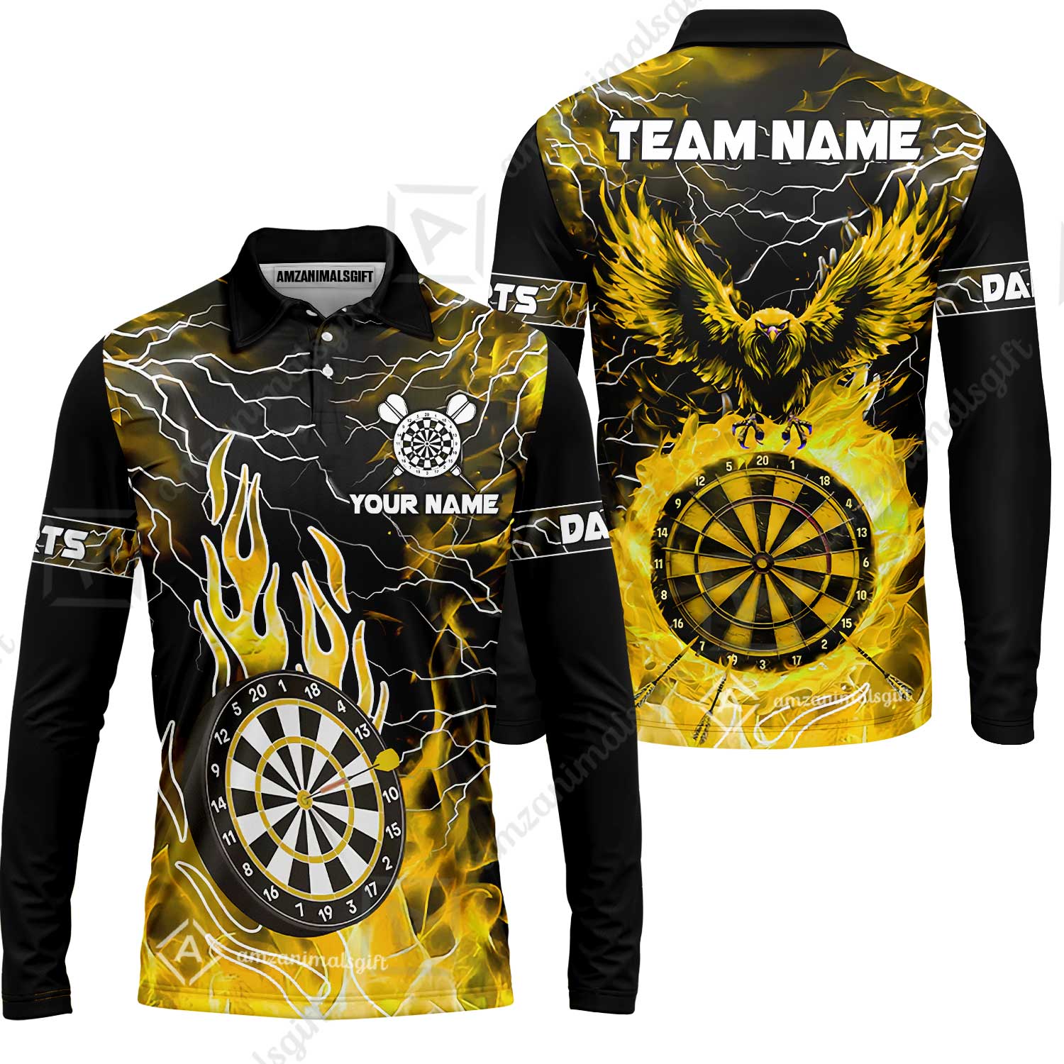 Custom Darts Team Jersey, Dartboard Fire Flame Custom Eagle Darts Jersey Polo Quarter-Zip Shirts, Custom Name And Team Name Darts Uniforms Jersey - Image 37