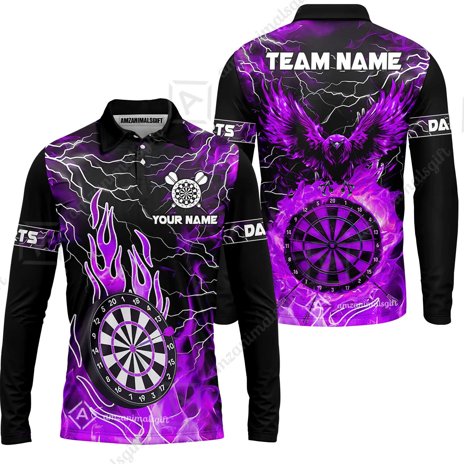 Custom Darts Team Jersey, Dartboard Fire Flame Custom Eagle Darts Jersey Polo Quarter-Zip Shirts, Custom Name And Team Name Darts Uniforms Jersey - Image 39