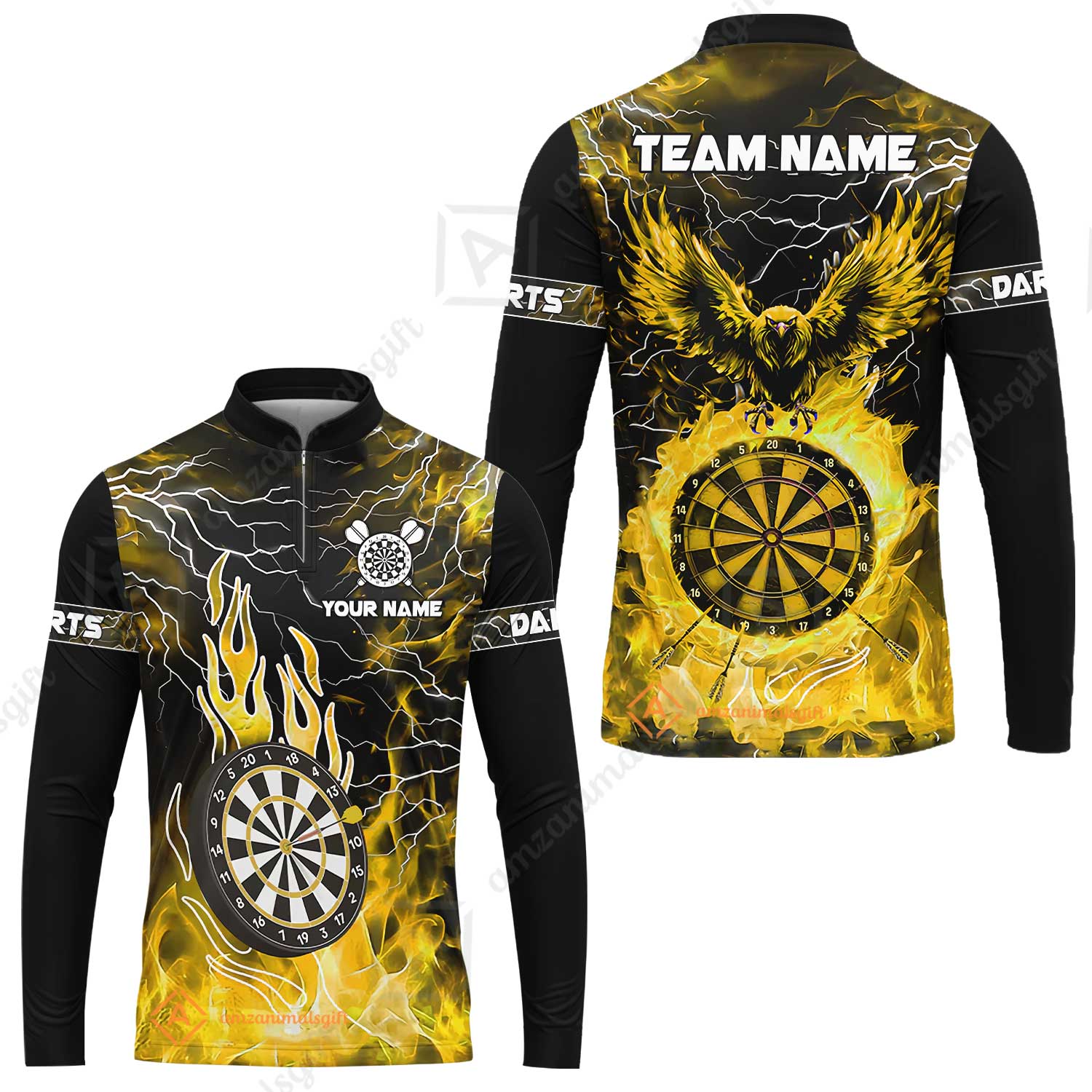 Custom Darts Team Jersey, Dartboard Fire Flame Custom Eagle Darts Jersey Polo Quarter-Zip Shirts, Custom Name And Team Name Darts Uniforms Jersey - Image 42