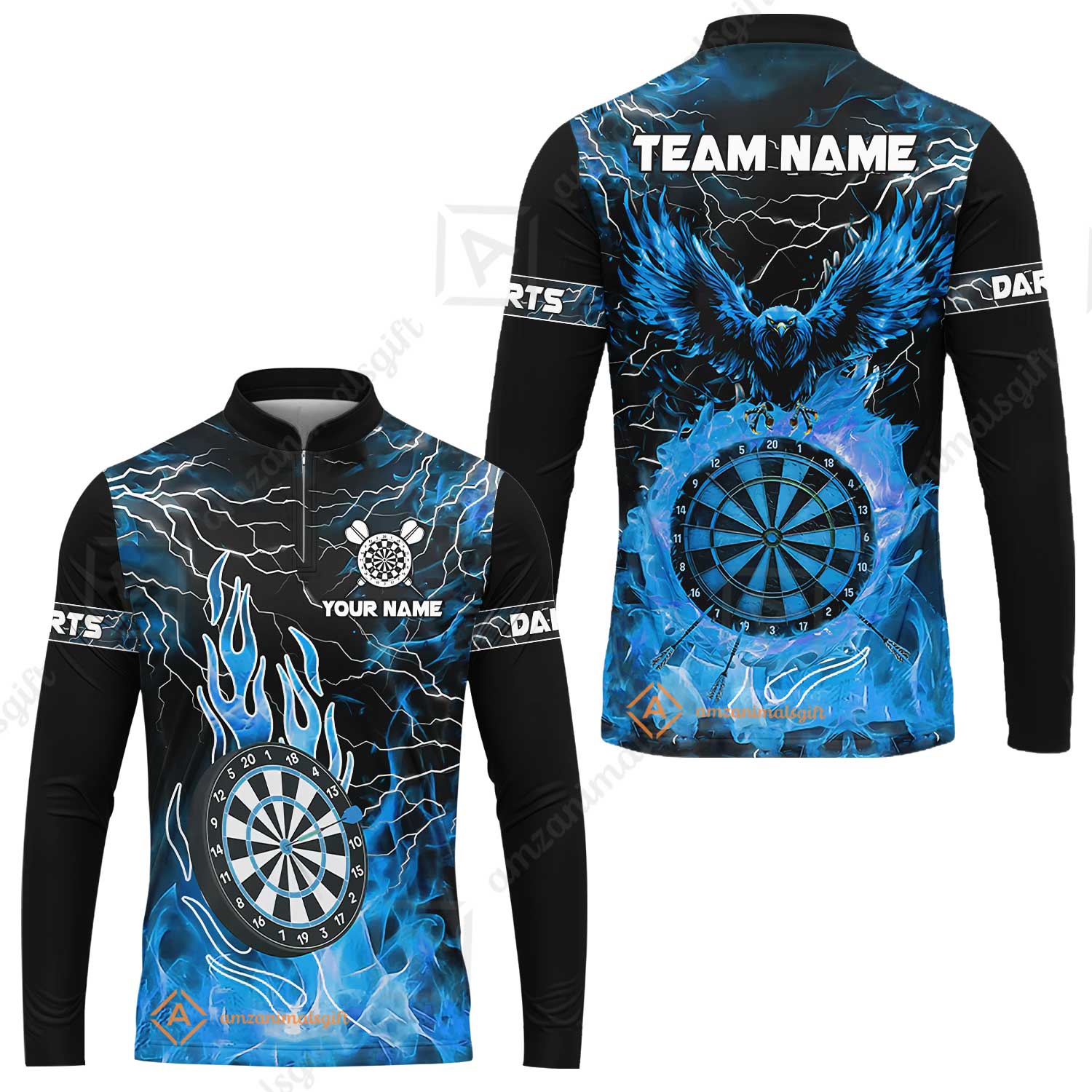 Custom Darts Team Jersey, Dartboard Fire Flame Custom Eagle Darts Jersey Polo Quarter-Zip Shirts, Custom Name And Team Name Darts Uniforms Jersey - Image 43