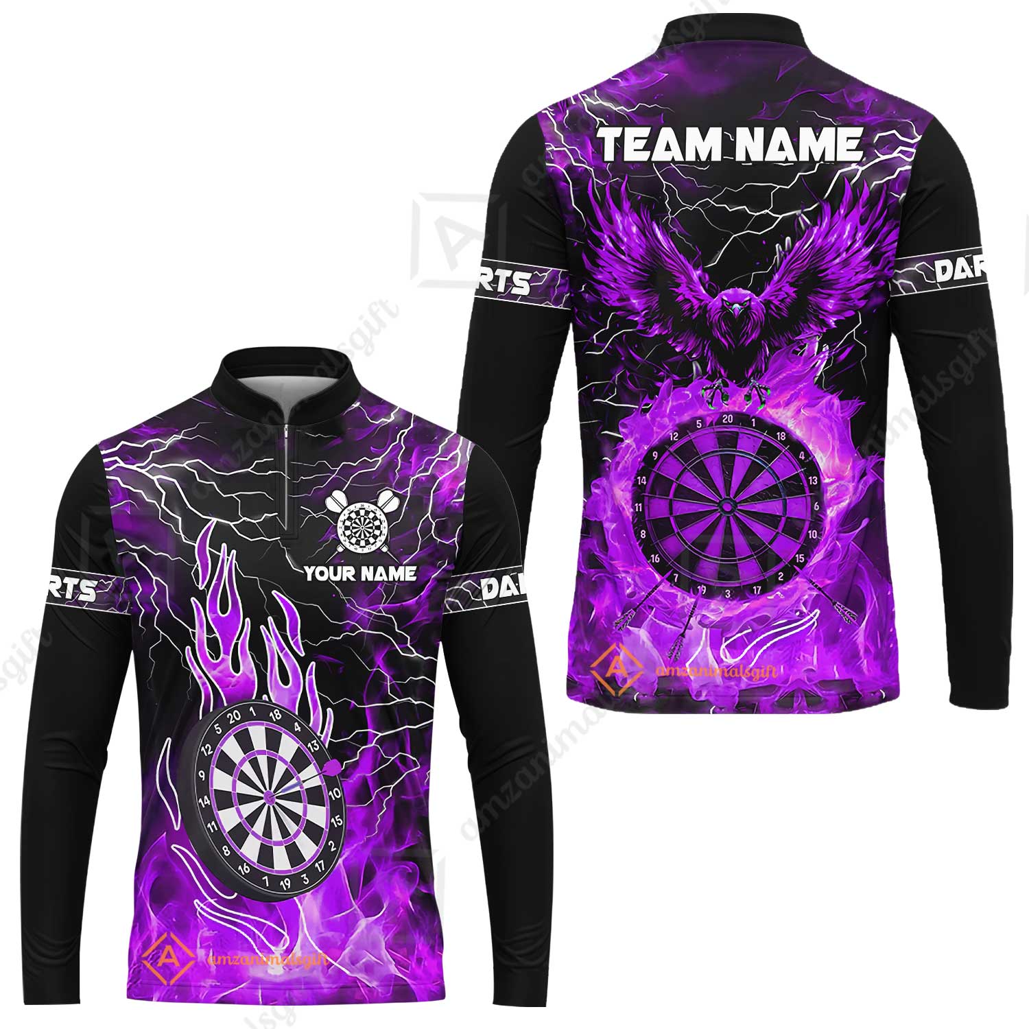 Custom Darts Team Jersey, Dartboard Fire Flame Custom Eagle Darts Jersey Polo Quarter-Zip Shirts, Custom Name And Team Name Darts Uniforms Jersey - Image 44