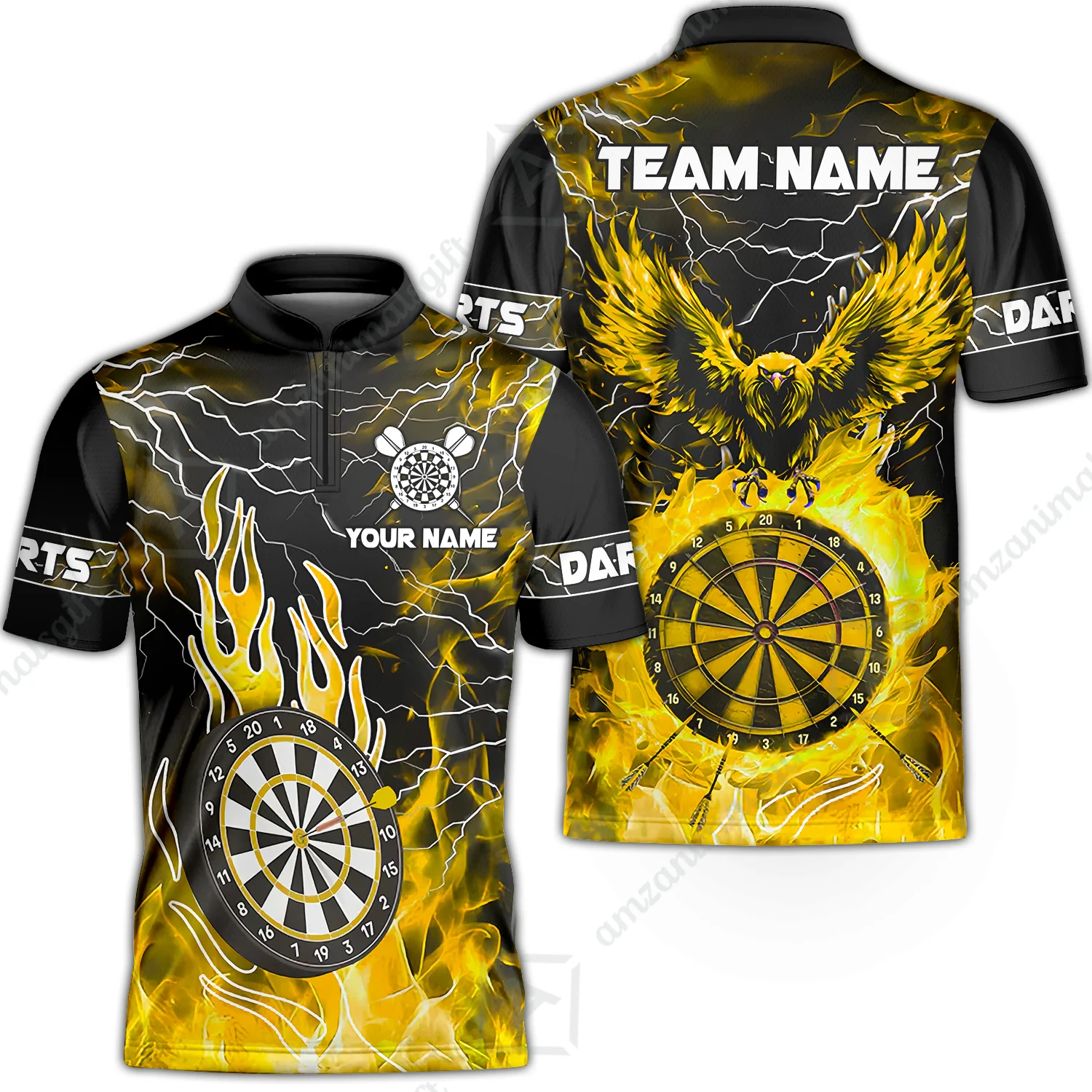 Custom Darts Team Jersey, Dartboard Fire Flame Custom Eagle Darts Jersey Polo Quarter-Zip Shirts, Custom Name And Team Name Darts Uniforms Jersey - Image 5