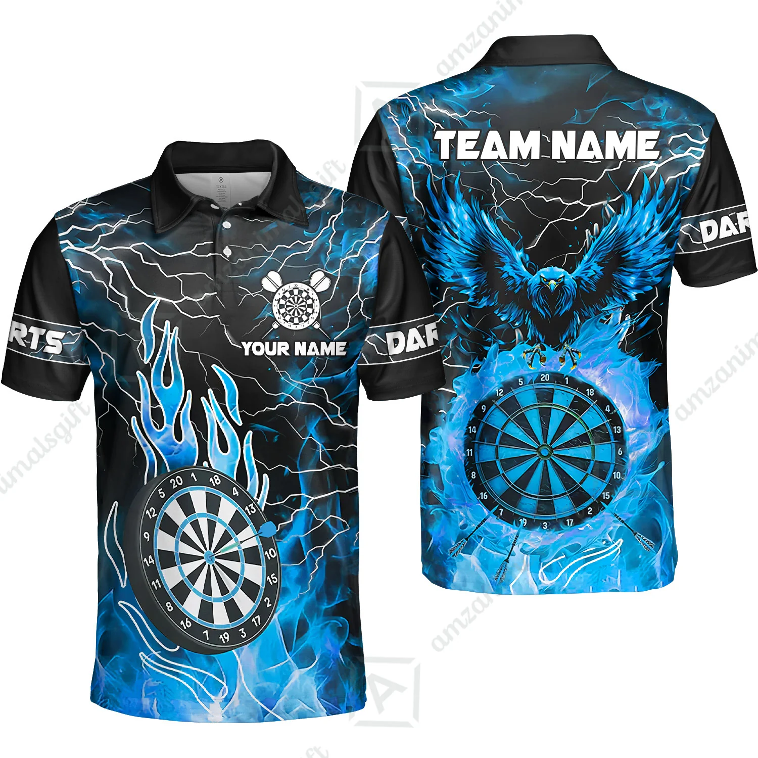 Custom Darts Team Jersey, Dartboard Fire Flame Custom Eagle Darts Jersey Polo Quarter-Zip Shirts, Custom Name And Team Name Darts Uniforms Jersey - Image 8