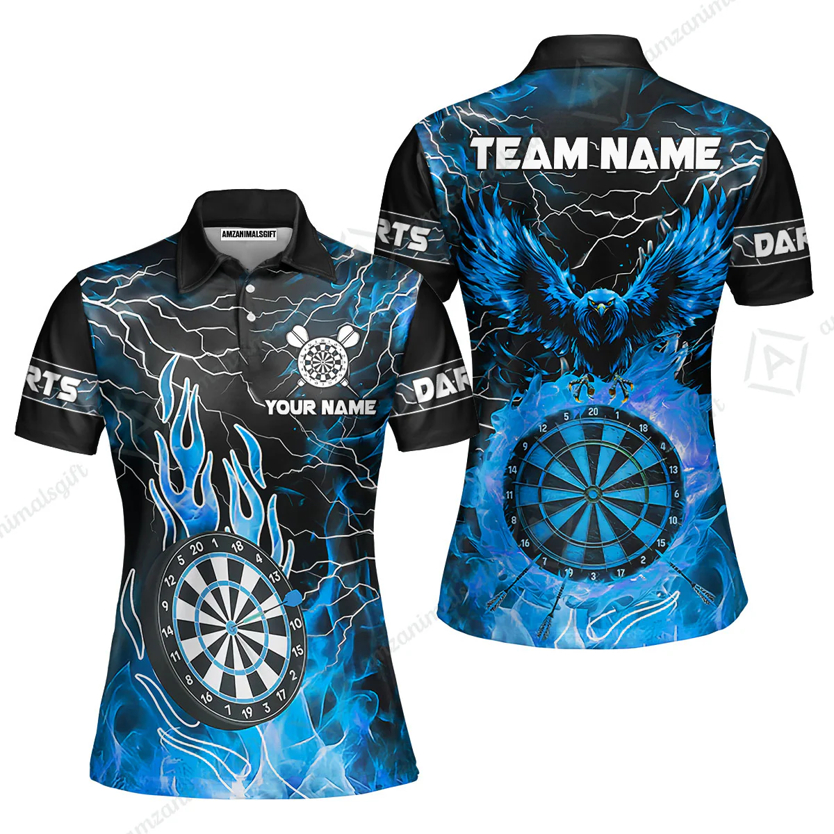 Custom Darts Team Jersey, Dartboard Fire Flame Custom Eagle Darts Jersey Polo Quarter-Zip Shirts, Custom Name And Team Name Darts Uniforms Jersey - Image 9