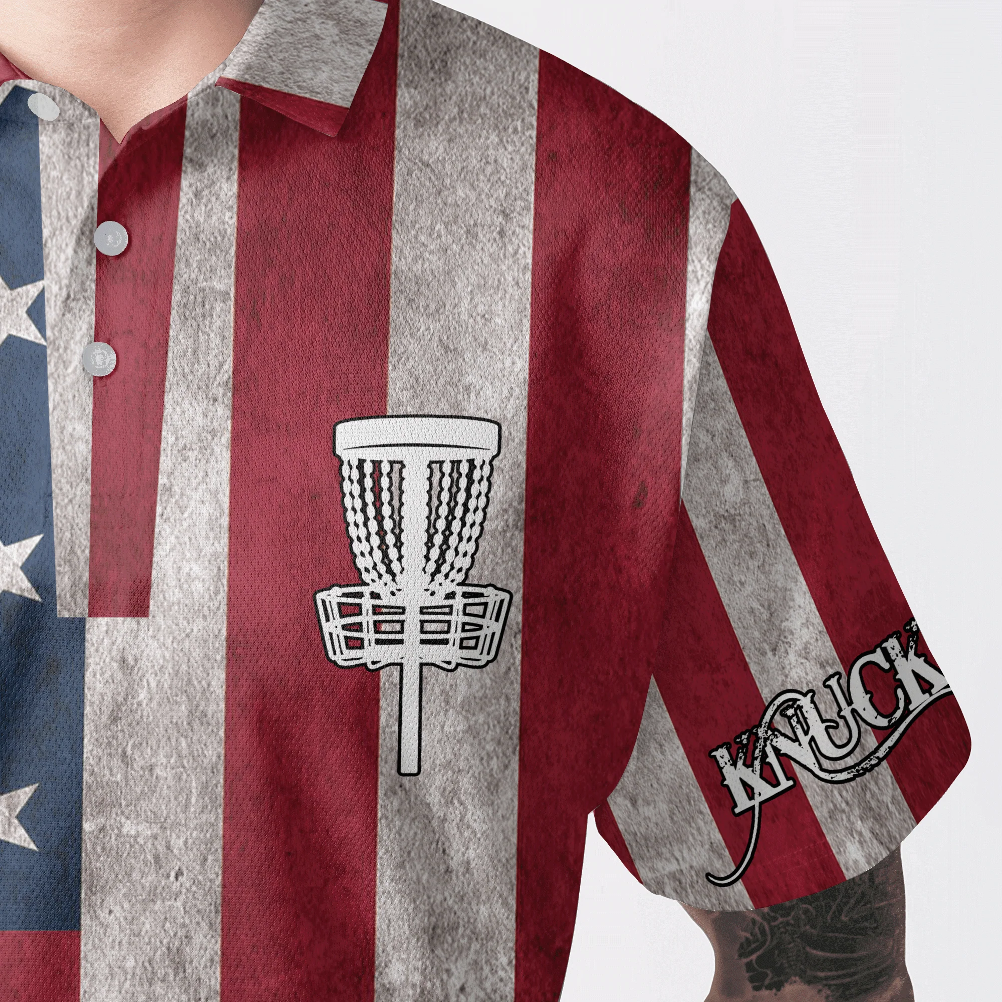 Custom Disc Golf Long Sleeve Men Polo Shirt- Custom Name American Flag Disc Golf Basket Apparel Men Polo Shirt For Disc Golf Lover - Image 4