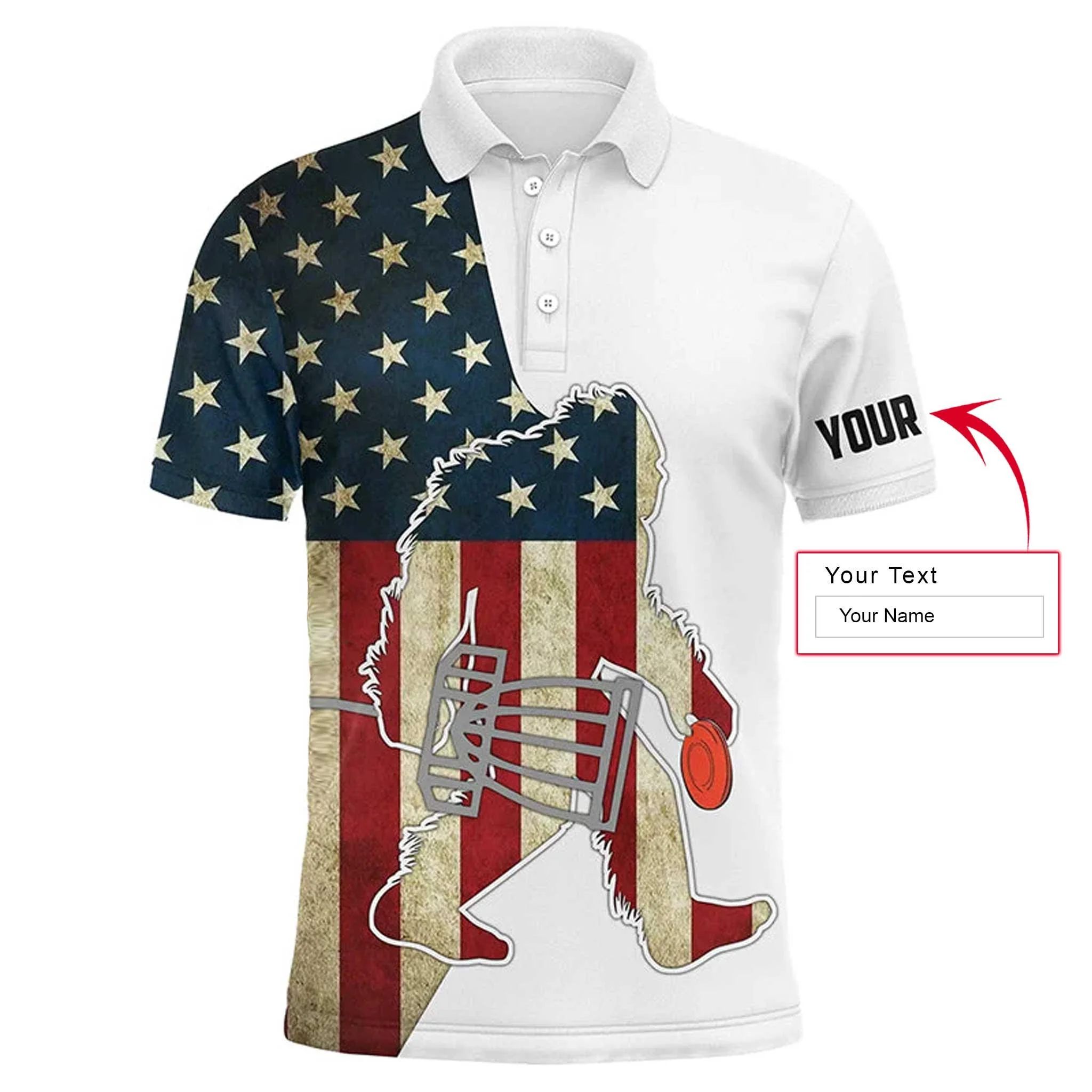 Custom Disc Golf Long Sleeve Men Polo Shirt - Custom Name American Flag Sasquatch Playing Apparel Men Polo Shirt - Perfect Polo Shirt For Men - Image 3