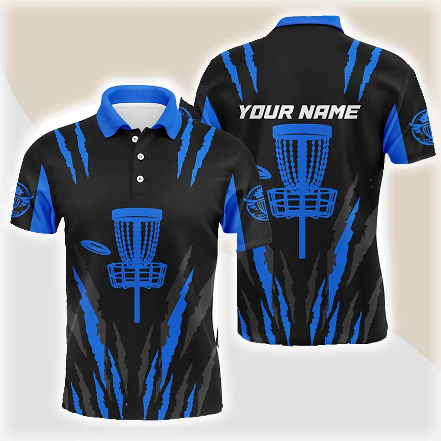 Custom Disc Golf Long Sleeve Men Polo Shirt - Custom Name Black And Blue Disc Golf Basket Apparel Men Polo Shirt For Men, Disc Golf Lover - Image 3