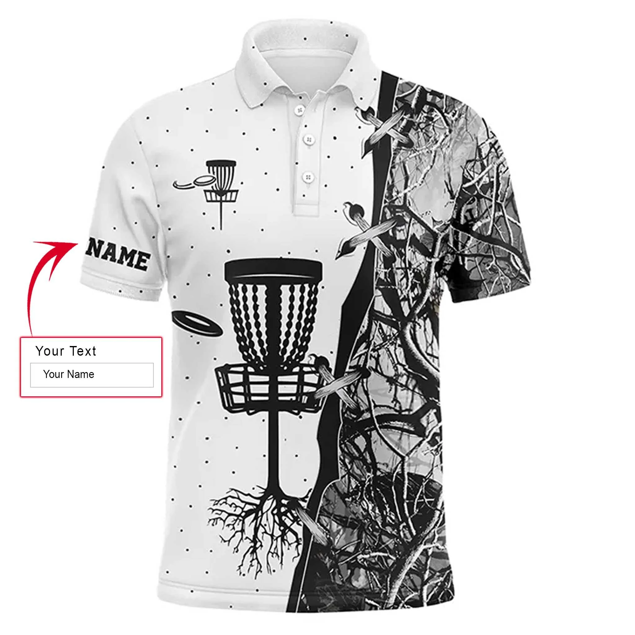 Custom Disc Golf Long Sleeve Men Polo Shirt - Custom Name Blue Black Camo Disc Golf Basket Apparel Men Polo Shirt For Men, Disc Golf Lover - Image 4