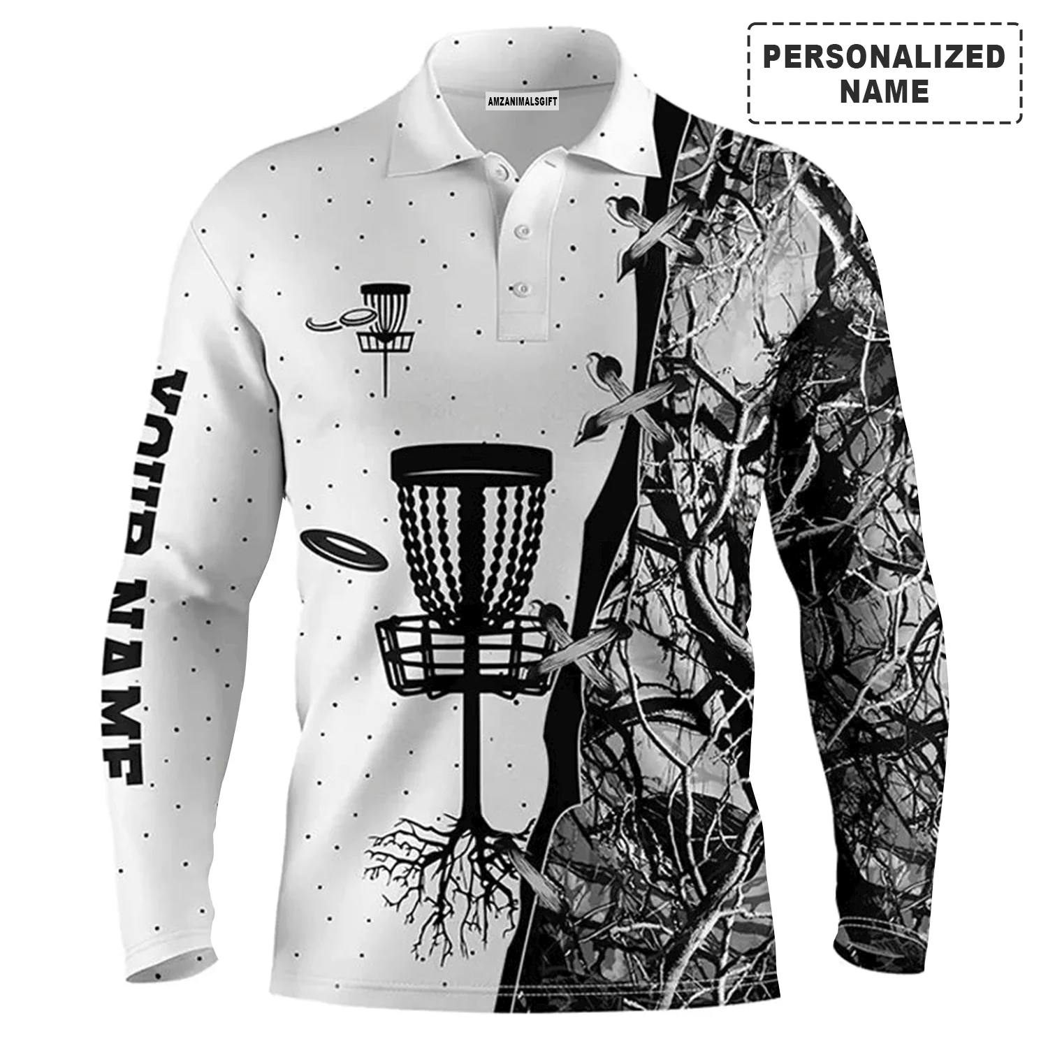Custom Disc Golf Long Sleeve Men Polo Shirt - Custom Name Blue Black Camo Disc Golf Basket Apparel Men Polo Shirt For Men, Disc Golf Lover - Image 6