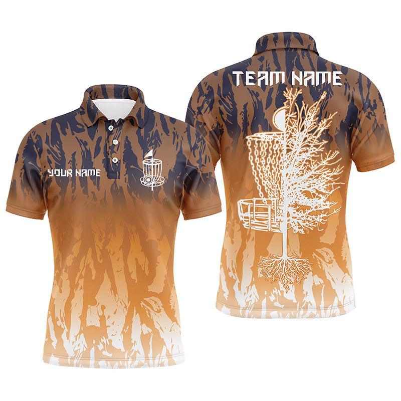 Custom Disc Golf Long Sleeve Men Polo Shirt - Custom Name Orange Camo Disc Golf Basket Apparel - Personalized Gift For Men, Disc Golf Lover - Image 4