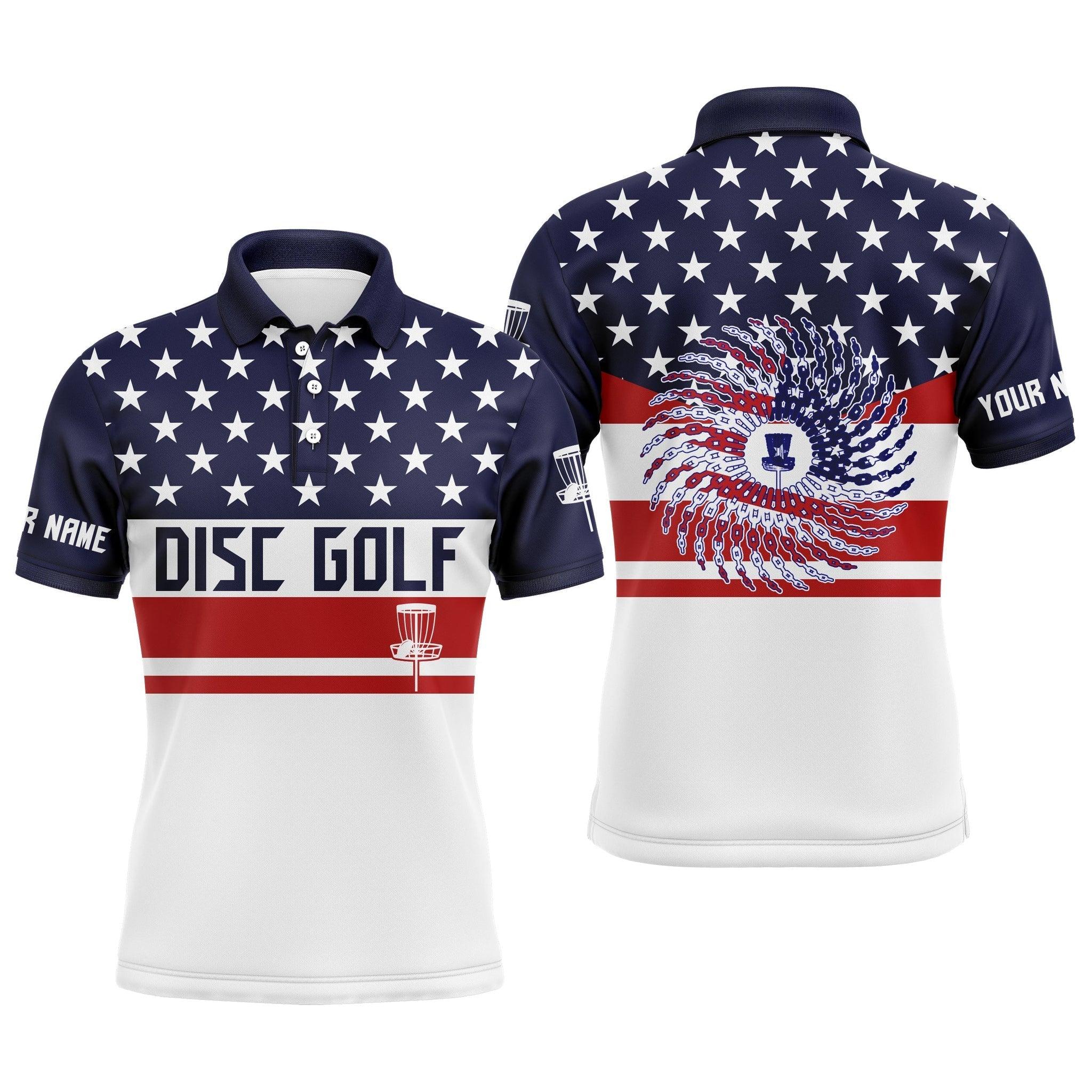 Custom Disc Golf Men Polo Shirt - Custom Name American Flag Patriot Apparel Men Polo Shirt - Perfect Polo Shirt For Men, Disc Golf Lover - Image 2
