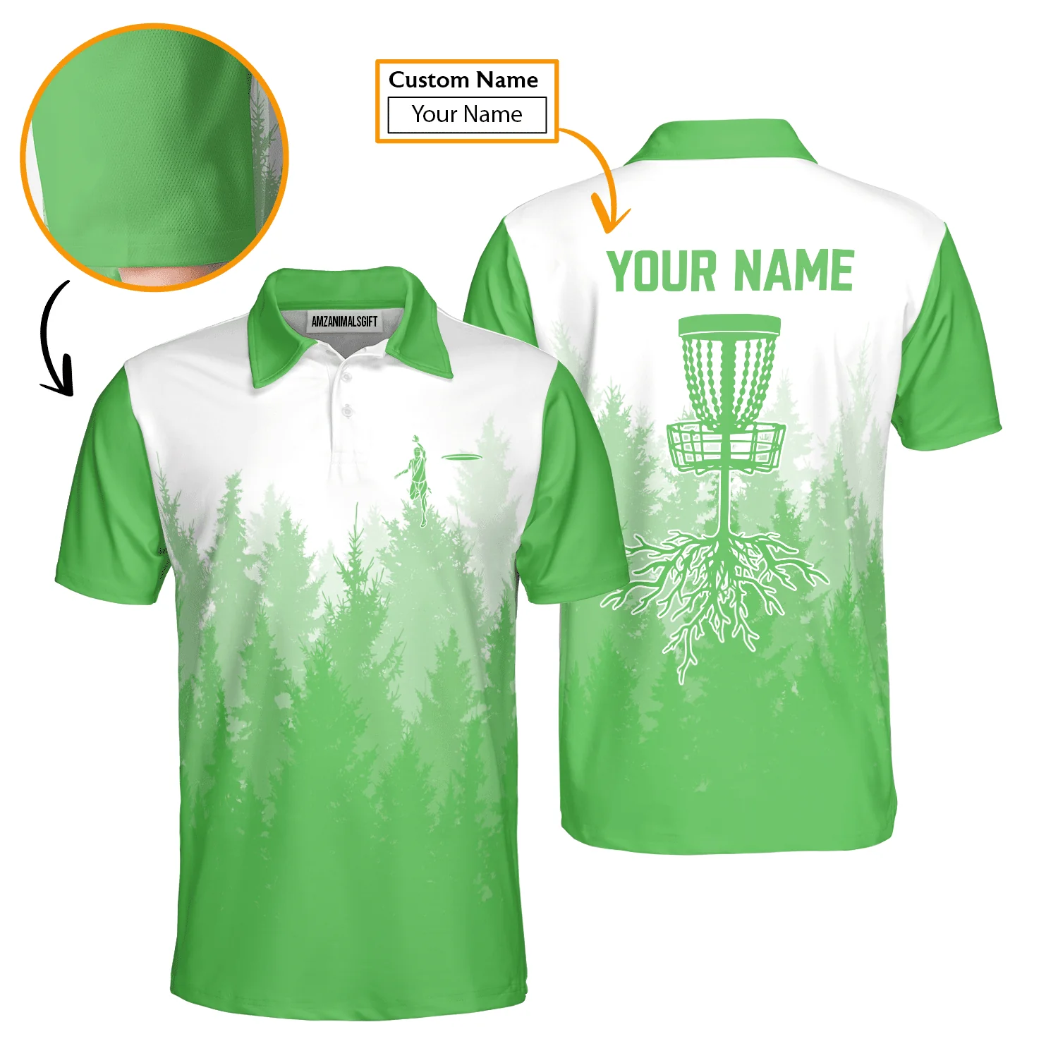 Custom Disc Golf Men Polo Shirt - Disc Golf Basket Hole In The Woods Custom Name Multicolor Apparel - Personalized Gift For Disc Golf Lover, Men, Husband, Team - Image 3