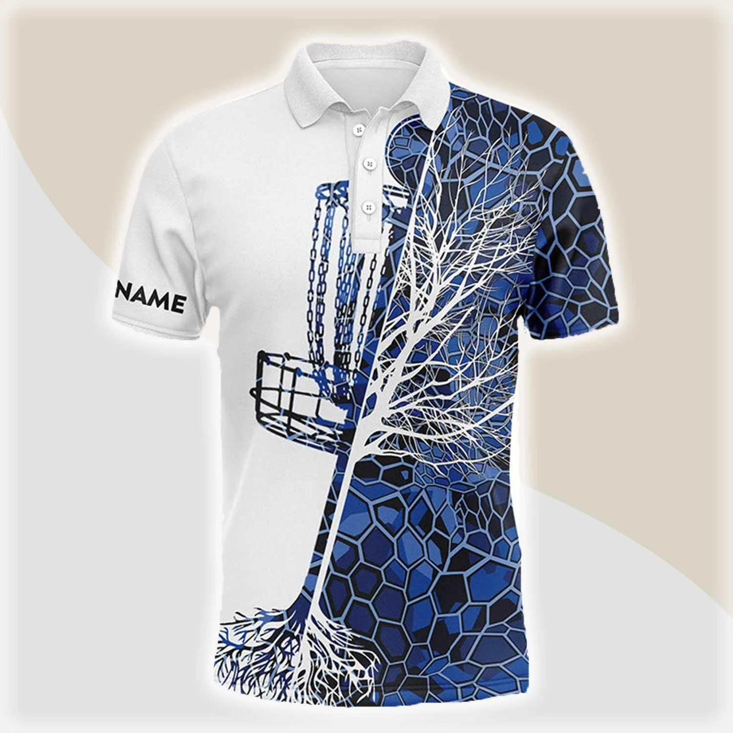 Custom Disc Golf Men Polo Shirt - Funny Custom Name Blue Camo Disc Golf Basket Apparel - Personalized Gift For Men, Disc Golf Lover