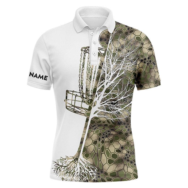 Custom Disc Golf Men Polo Shirt - Funny Custom Name Green Camo Disc Golf Basket Apparel - Personalized Gift For Disc Golf Lover, Men, Husband, Team - Image 2