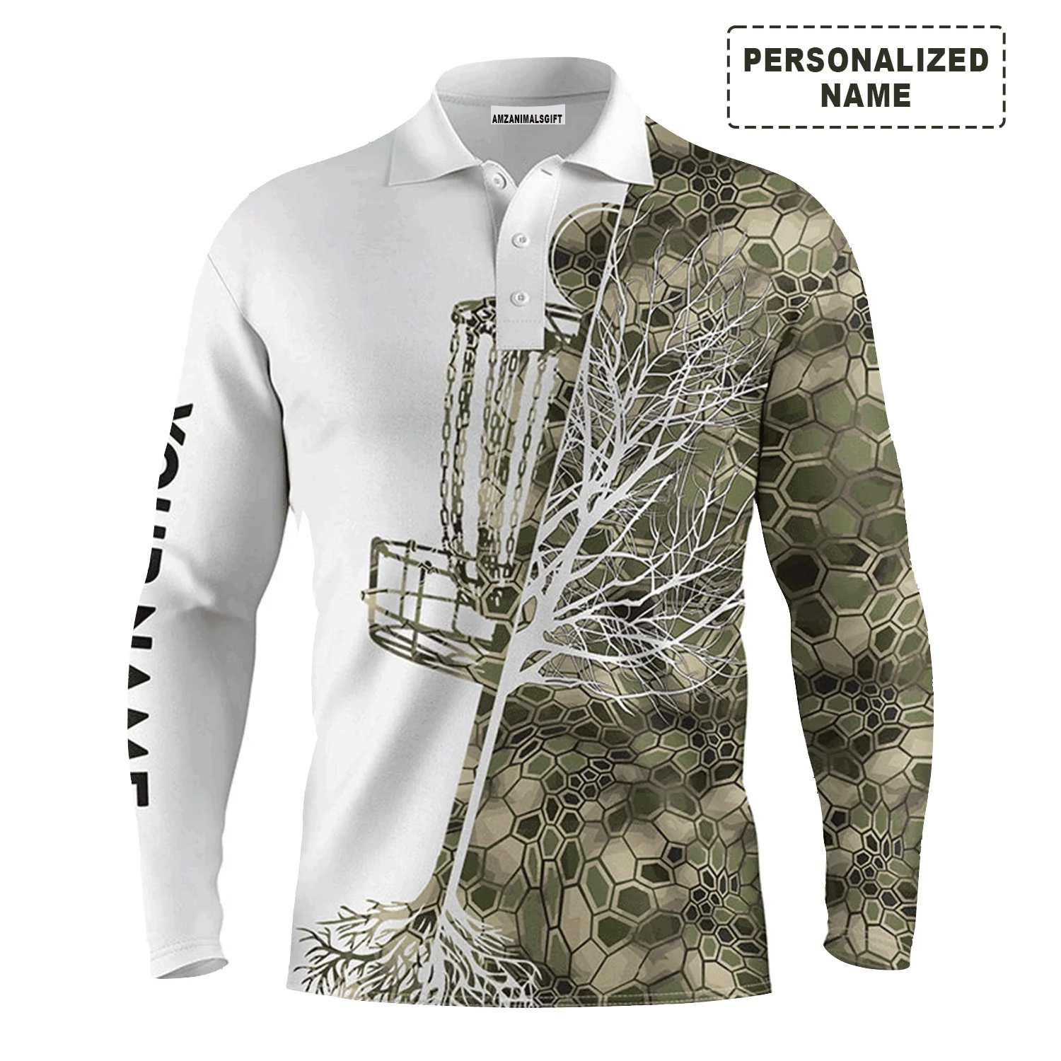 Custom Disc Golf Men Polo Shirt - Funny Custom Name Green Camo Disc Golf Basket Apparel - Personalized Gift For Disc Golf Lover, Men, Husband, Team - Image 4
