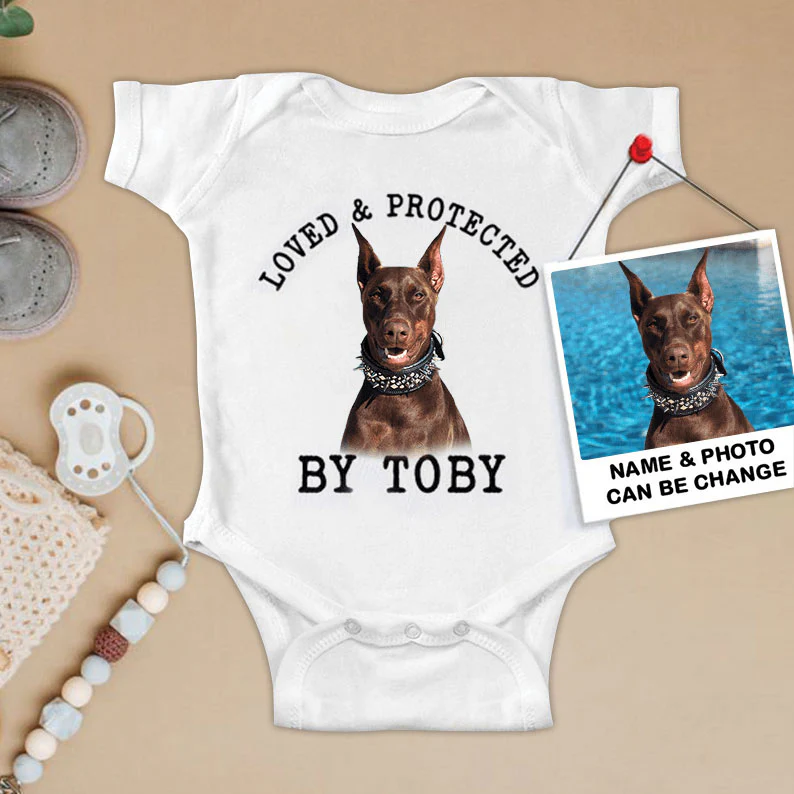Custom Doberman Baby Onesies, Loved & Protected By Custom Dog Newborn Onesies, Personalized Onesies - Perfect Gift For Baby, Baby Gift Onesie - Image 2
