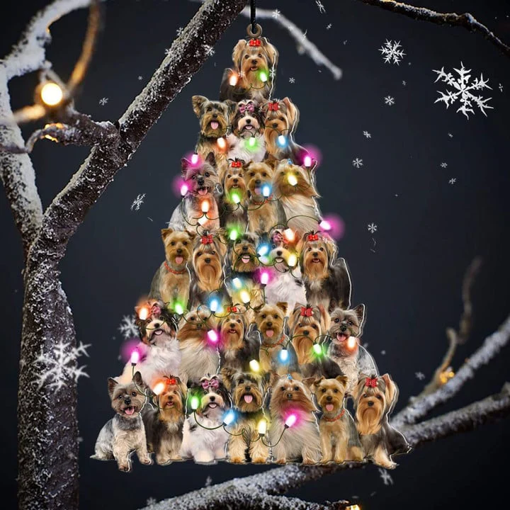 Custom Dog Acrylic Christmas Ornament, Personalized Yorkshire Terrier Christmas Tree Shaped Acrylic Ornament for Dog Lover, New Year