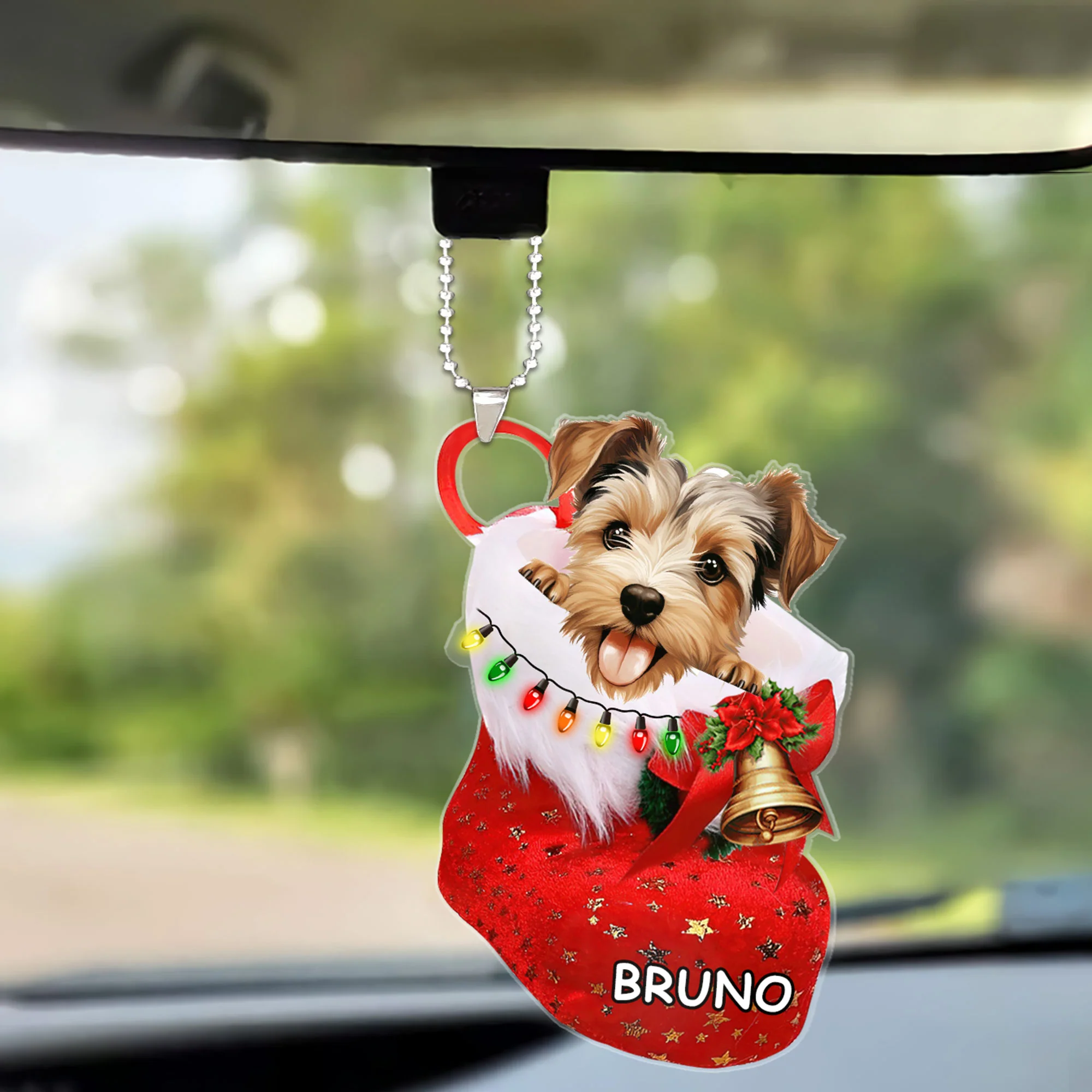 Custom Dog Christmas Car Ornament, Personalized Biewer Terrier in Christmas Stocking Car Ornament for Dog Lover, New Year - Image 2