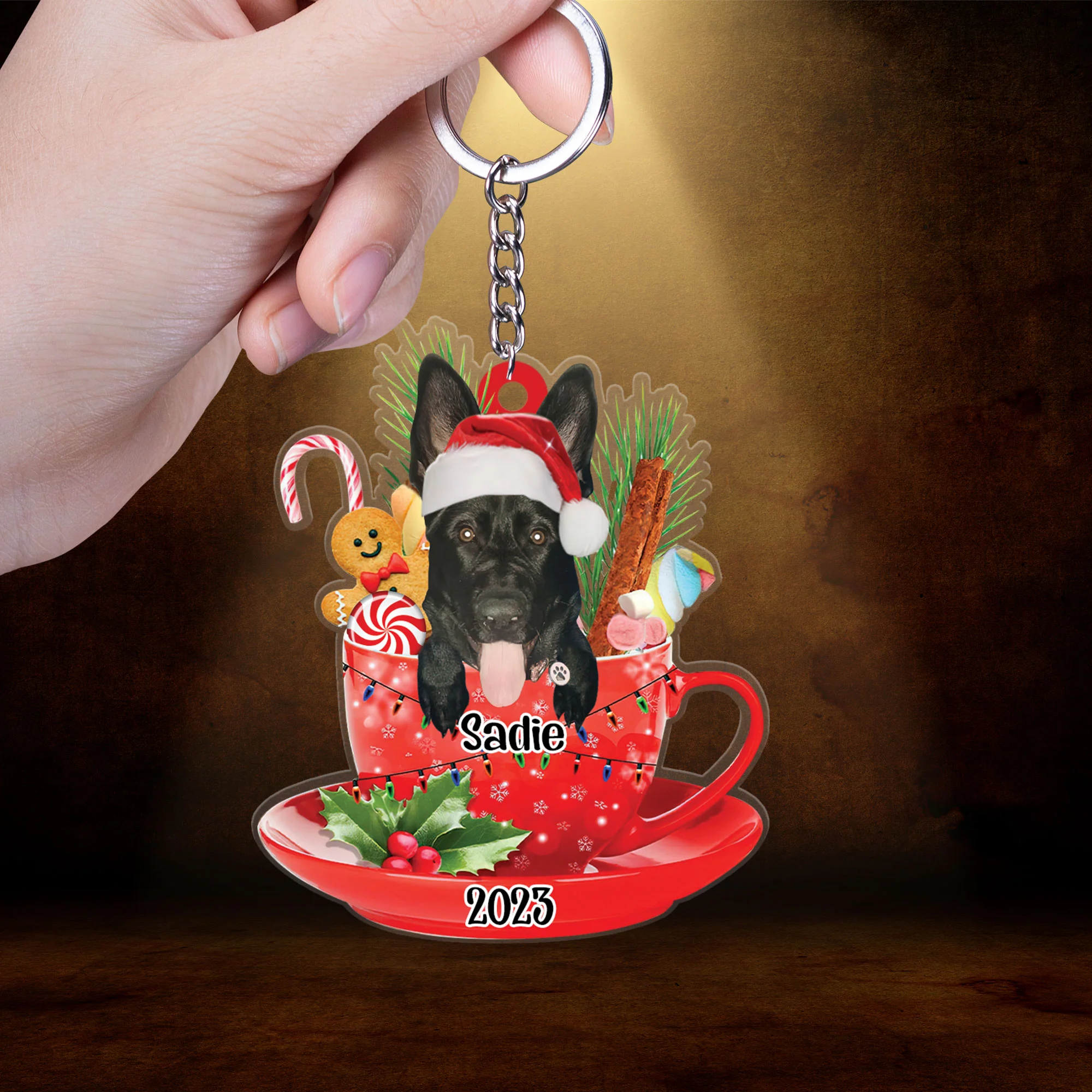 Custom Dog Acrylic Christmas Ornament, Personalized Black German Shepherd In Red Cup Acrylic Ornament for Dog Lover, Christmas, New Year - Image 4