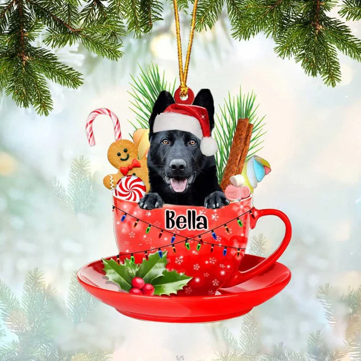 Custom Dog Acrylic Christmas Ornament, Personalized Black German Shepherd In Red Cup Acrylic Ornament for Dog Lover, Christmas, New Year - Image 2
