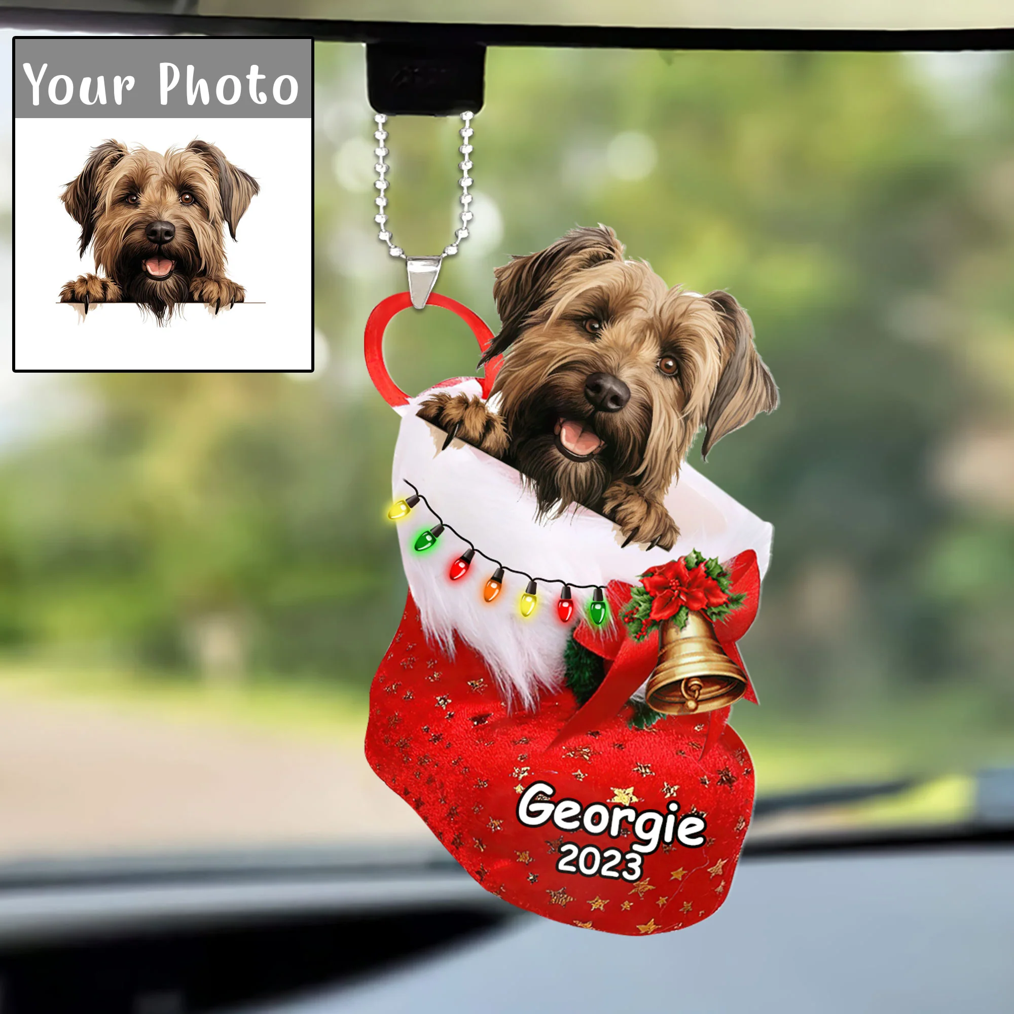 Custom Dog Christmas Car Ornament, Personalized Briard Dog In Stocking Christmas Car Ornament for Dog Lover, New Year - Image 2