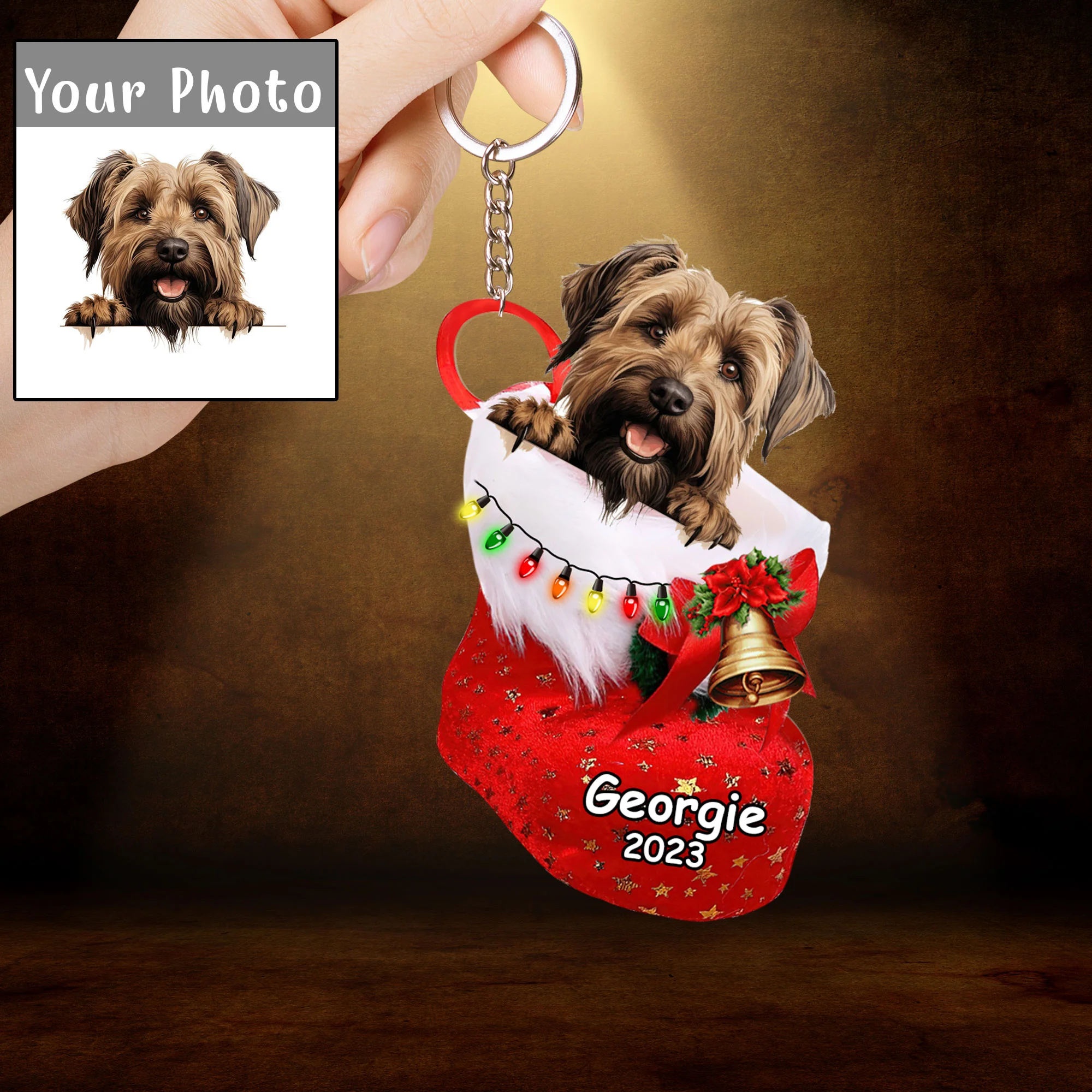Custom Dog Christmas Car Ornament, Personalized Briard Dog In Stocking Christmas Car Ornament for Dog Lover, New Year - Image 3