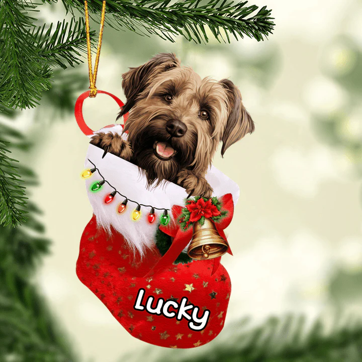 Custom Dog Christmas Car Ornament, Personalized Briard Dog In Stocking Christmas Car Ornament for Dog Lover, New Year - Image 4