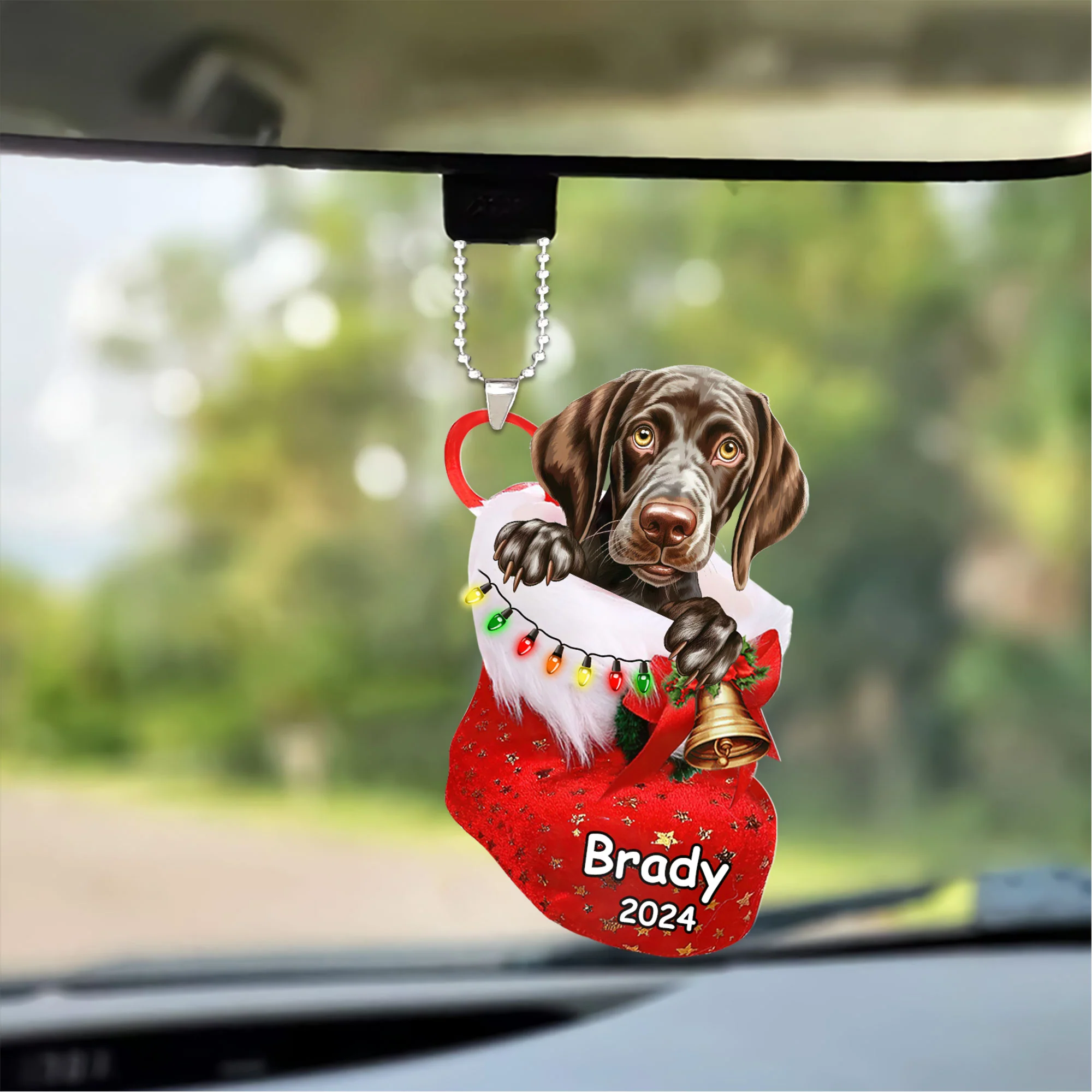 Custom Dog Christmas Car Ornament, Personalized German Shorthaired Pointer In Stocking Christmas Car Ornament for Dog Lover - Image 2