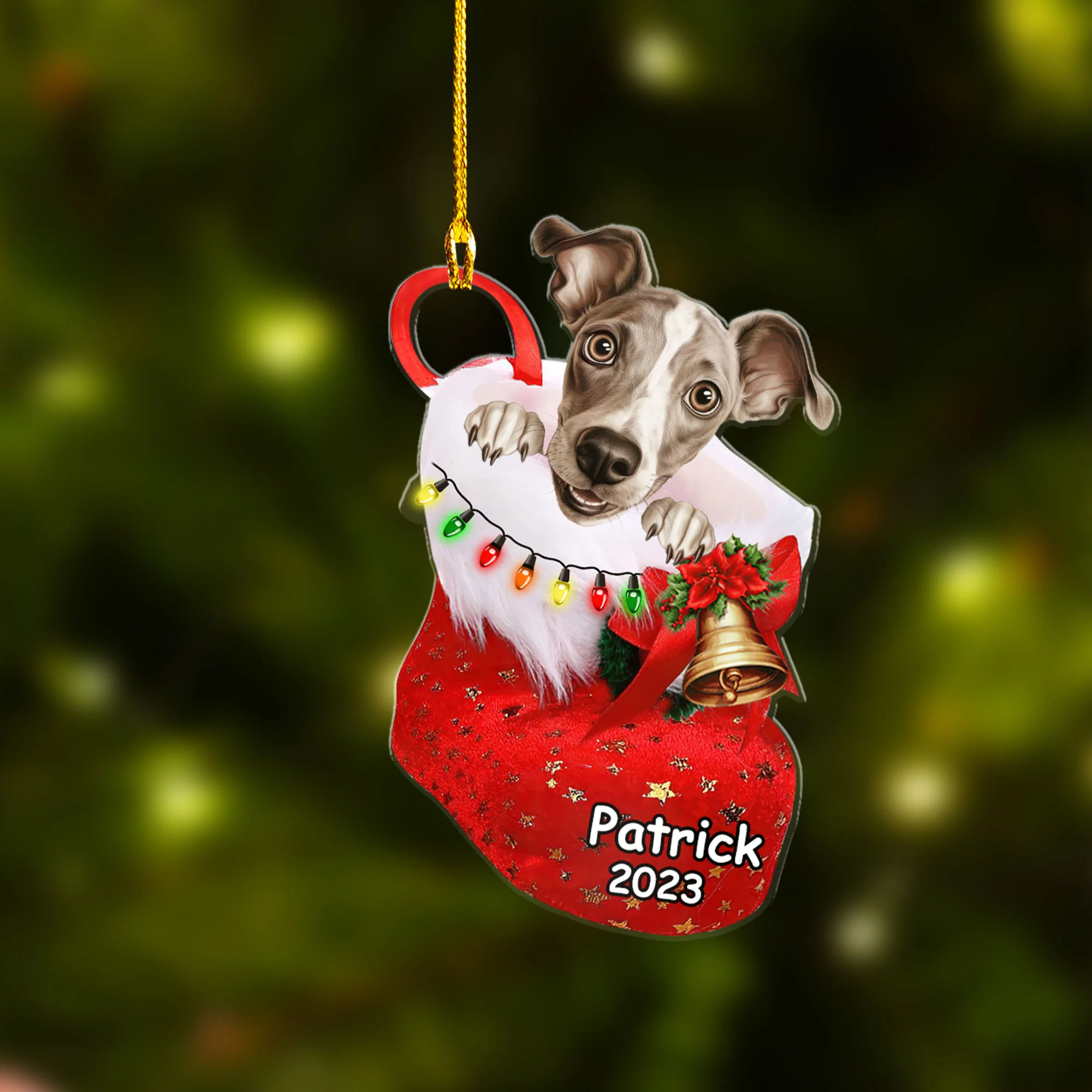 Custom Dog Acrylic Christmas Ornament, Personalized Italian Greyhound In Stocking Christmas Acrylic Ornament for Dog Lover, New Year - Image 2