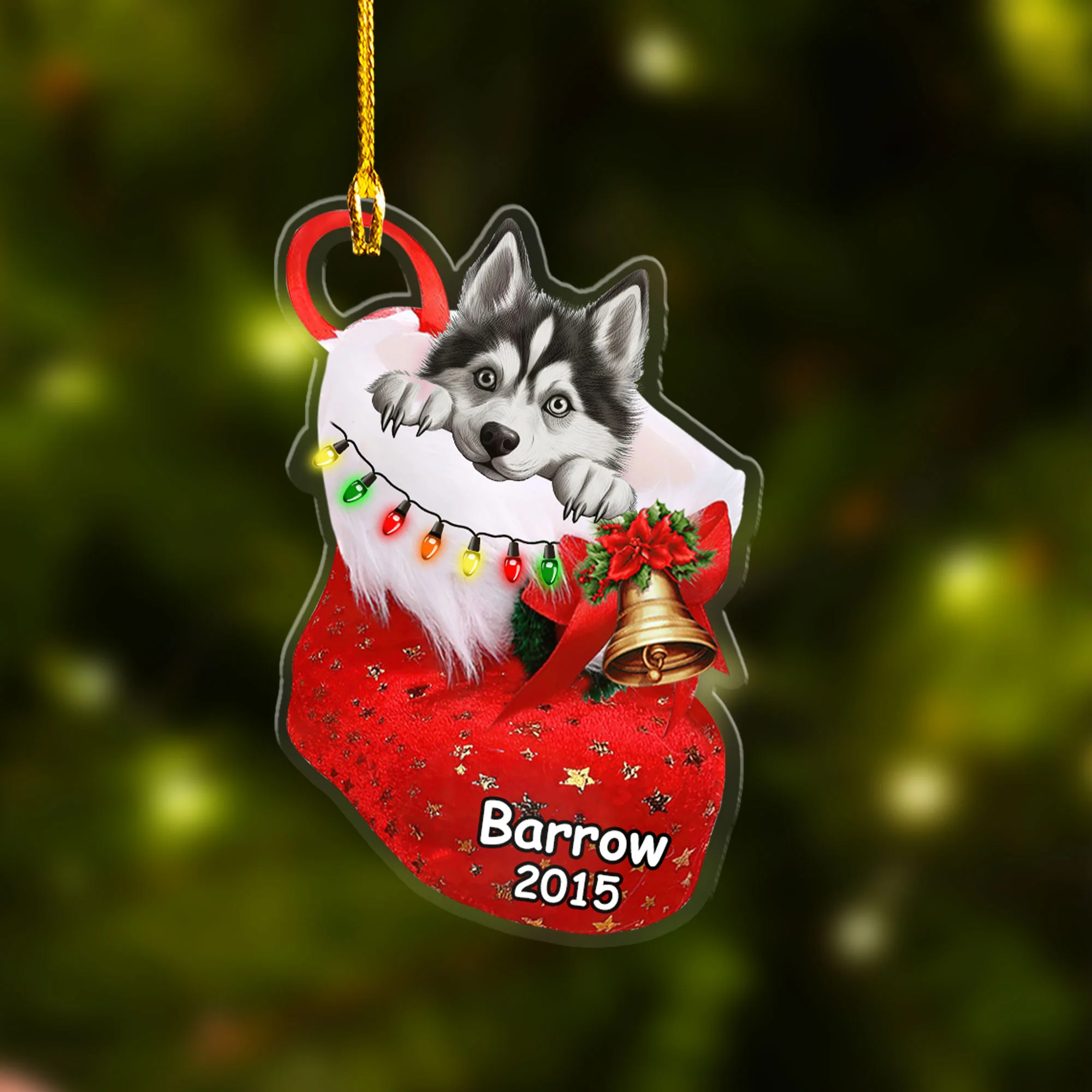 Custom Dog Christmas Car Ornament, Personalized Siberian Husky In Stocking Christmas Car Ornament for Dog Lover, New Year - Image 4