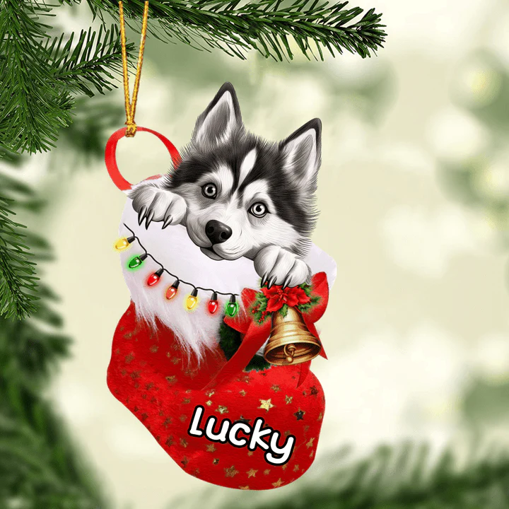 Custom Dog Christmas Car Ornament, Personalized Siberian Husky In Stocking Christmas Car Ornament for Dog Lover, New Year - Image 5