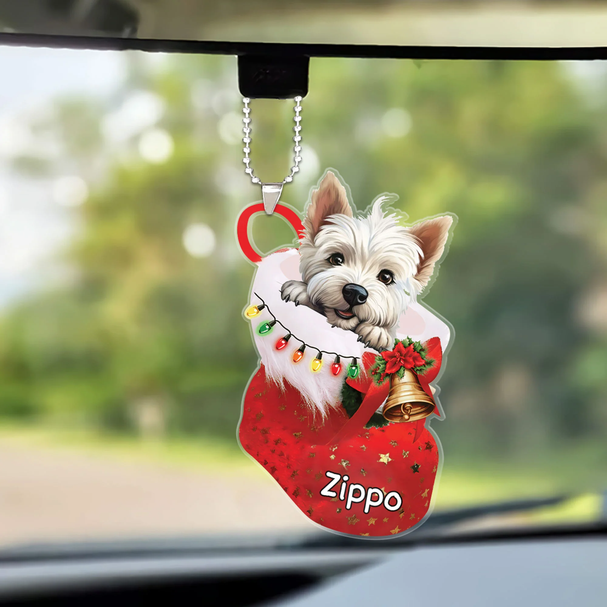 Custom Dog Christmas Car Ornament, Personalized West Highland White Terrier In Stocking Christmas Car Ornament for Dog Lover - Image 2