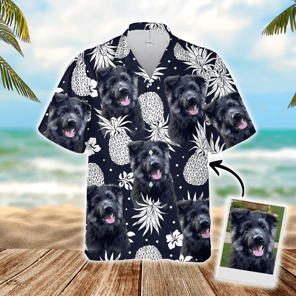 Custom Dog Face Hawaiian Shirt - Pineapple Pattern Dark Navy Color Aloha Hawaiian Shirt- Personalized Hawaiian Shirt For Men & Women, Pet Lovers