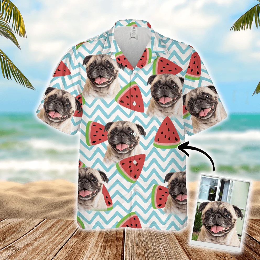 Custom Dog Face On Hawaiian Shirt - Watermelon Pattern White Color Aloha Shirt - Personalized Hawaiian Shirt For Men & Women, Pet Lovers