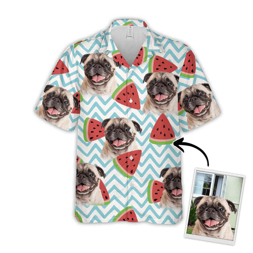 Custom Dog Face On Hawaiian Shirt - Watermelon Pattern White Color Aloha Shirt - Personalized Hawaiian Shirt For Men & Women, Pet Lovers - Image 3