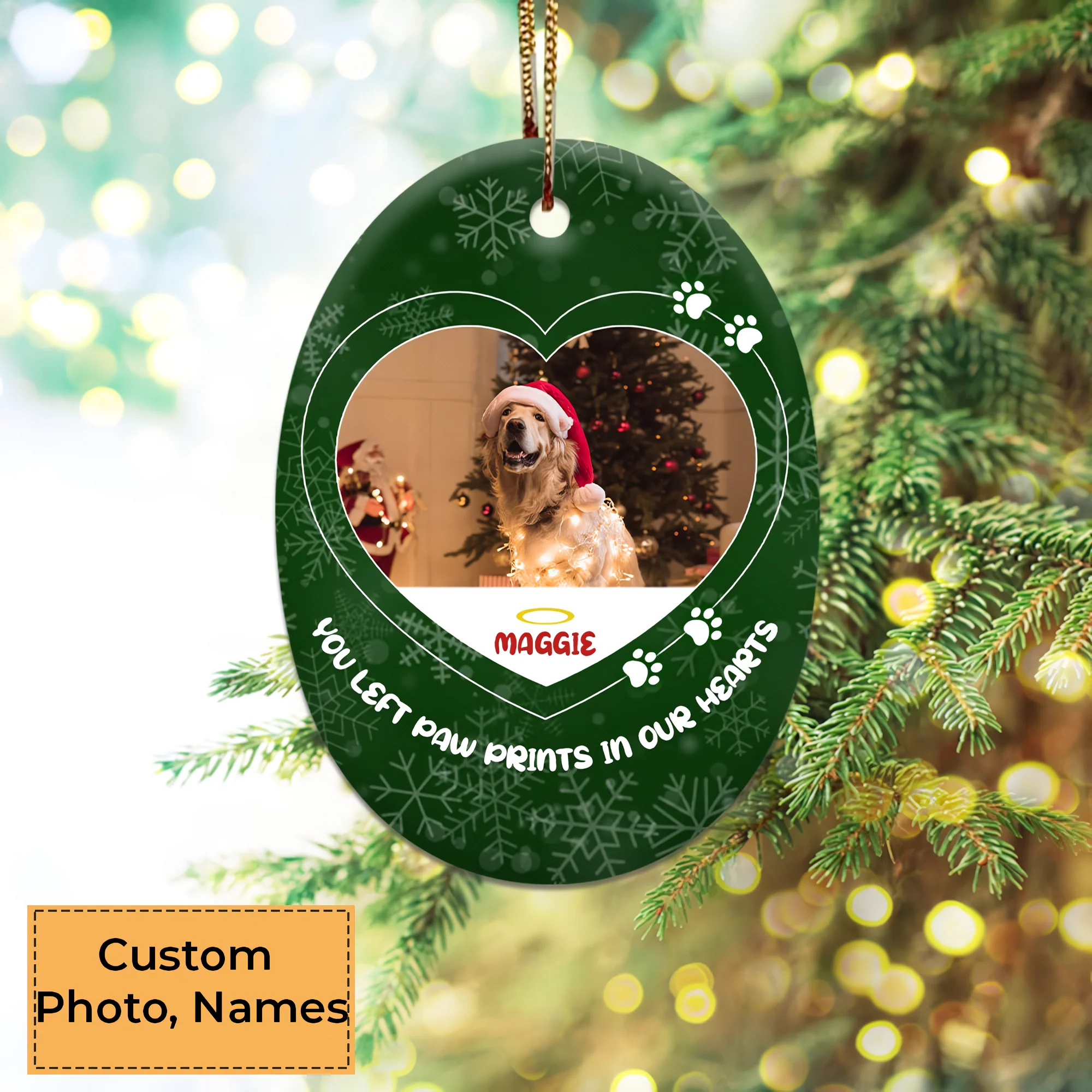 Custom Dog Photo Ceramic Ornament, Custom Pet Photo Ornament, You Left Paw Prints In Our Heart - Christmas Ornament Gift For Dog Lovers, Pet Lovers - Image 3