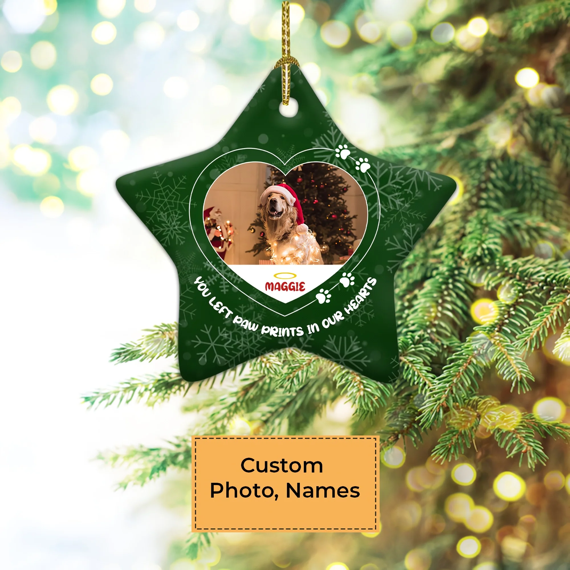 Custom Dog Photo Ceramic Ornament, Custom Pet Photo Ornament, You Left Paw Prints In Our Heart - Christmas Ornament Gift For Dog Lovers, Pet Lovers - Image 4